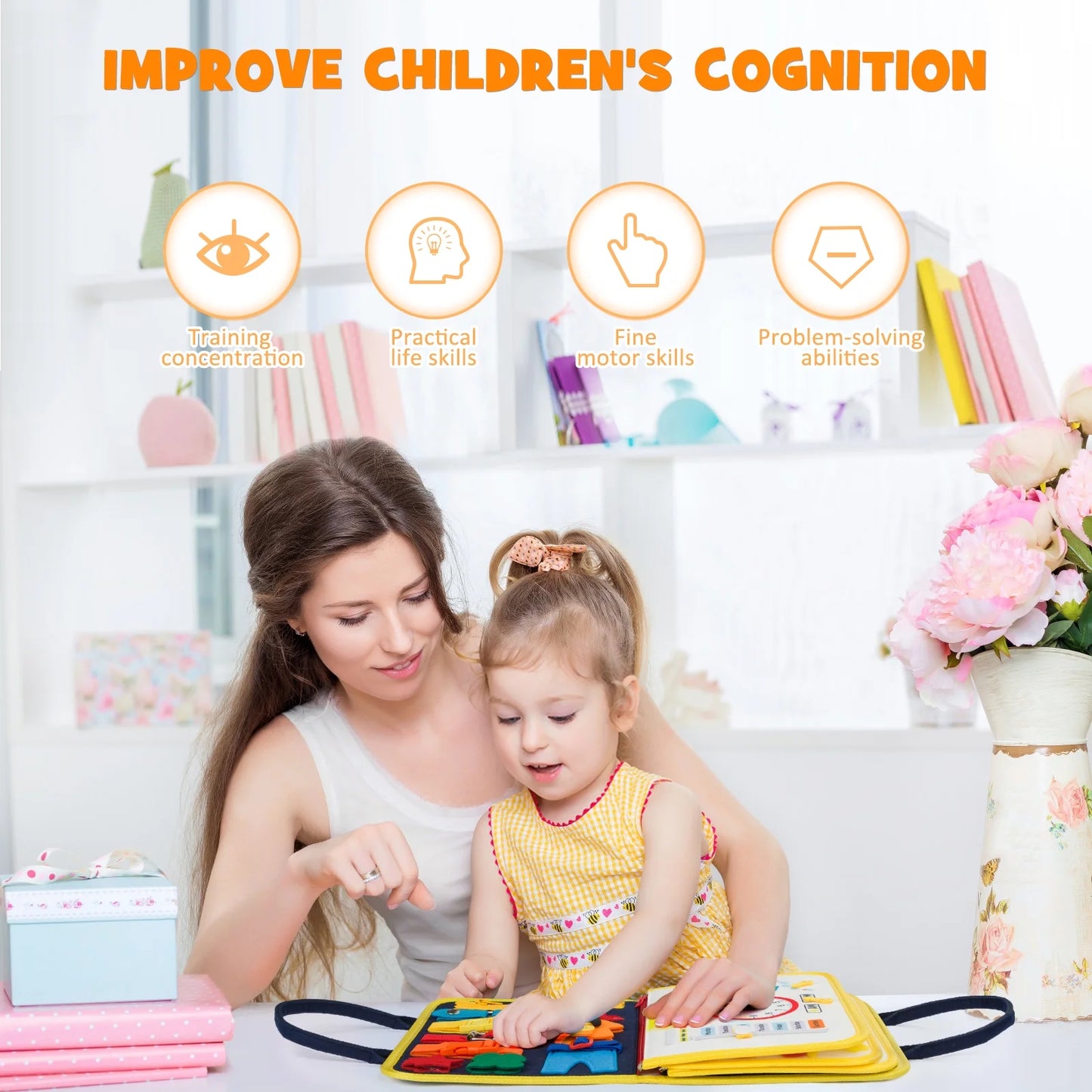 Toddler Busy Board - Busy Board for Toddlers 2-4-Toddler Travel Toys for Car or Airplane - 5 in 1 Montessori Toys ,– Educational Learning Toy