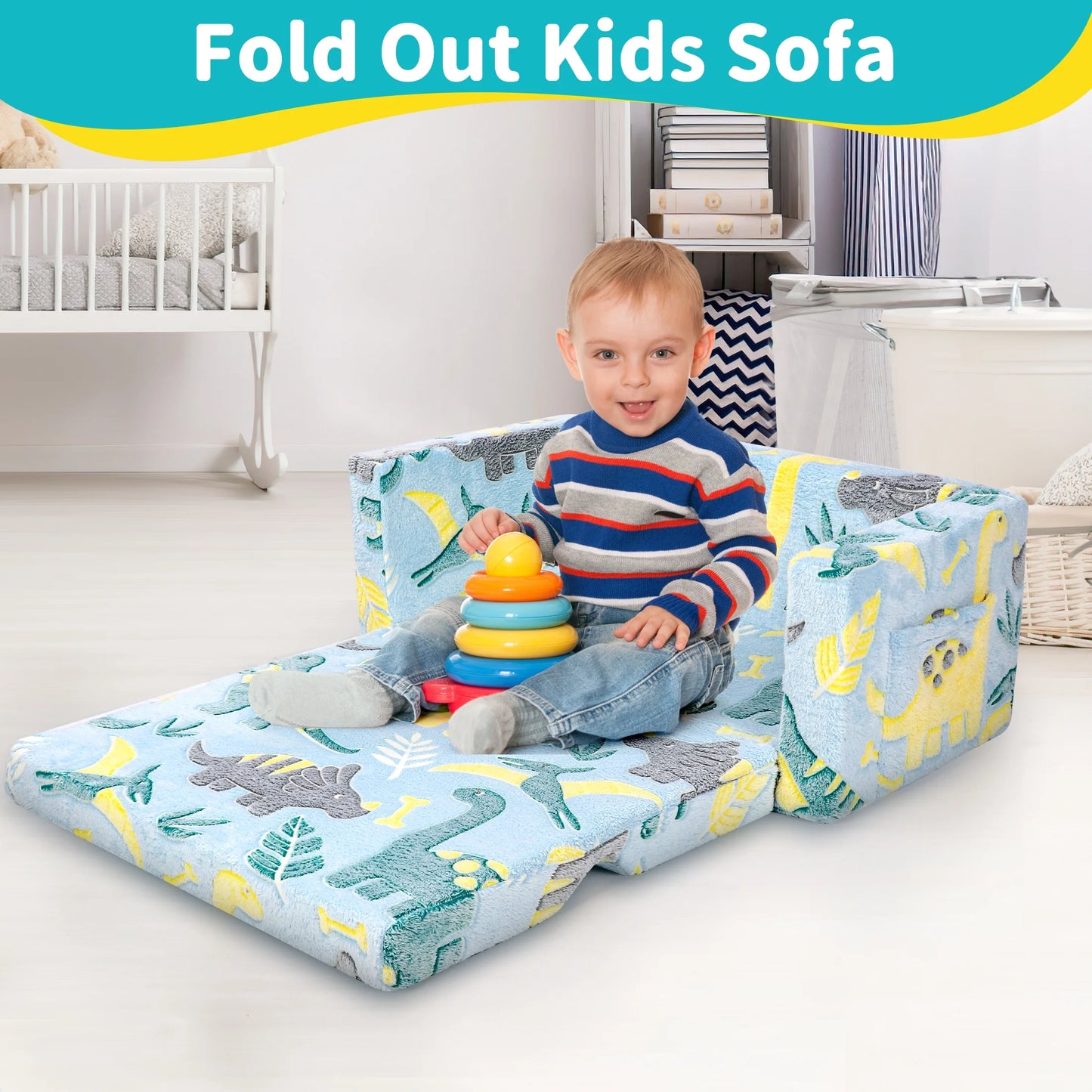 Kids Couch Toddler Chair,Foldable Kids Sofa with Pocket,Glow in the Dark,Toddler Bed for Girls Boys