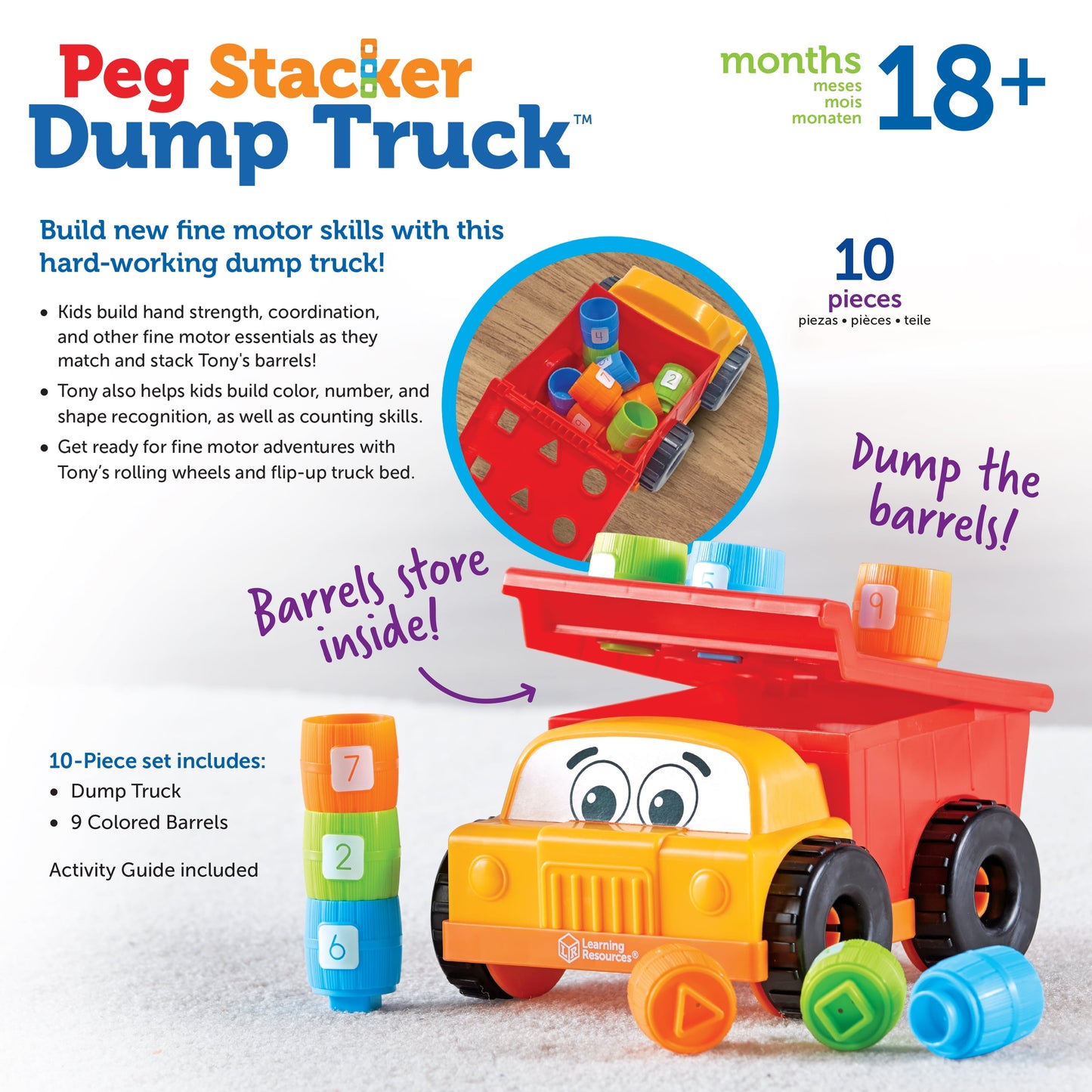 Tony the Peg Stacker Dump Truck - 10 Pieces, Toddler Learning Toys for Boys and Girls Ages 18+ Months
