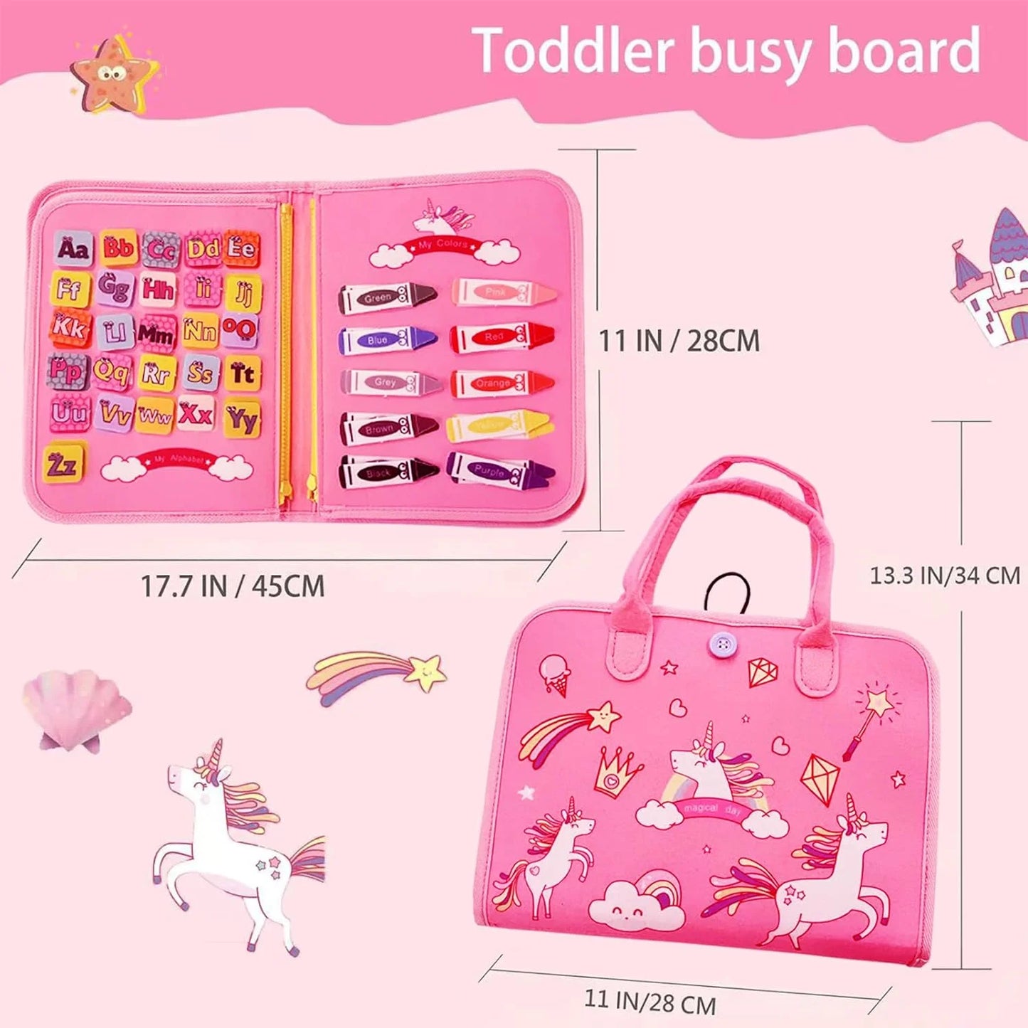 Busy Board for Toddler, 8 in 1 Montessori Sensory Toys for Boys Girls Age 1 2 3 4, Toddler Travel Toys, Educational Learning Activities Board for Fine Motor Skills, Ideal Gift for Toddlers