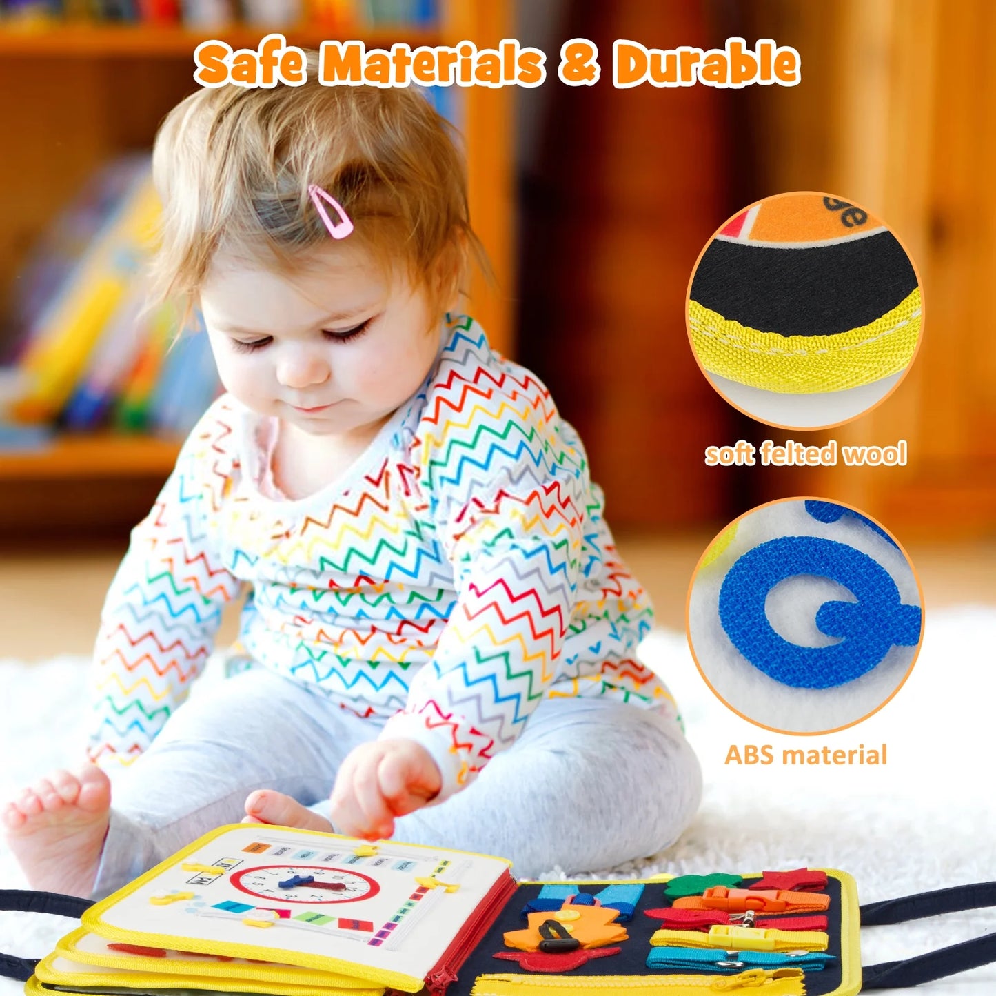 Toddler Busy Board - Busy Board for Toddlers 2-4-Toddler Travel Toys for Car or Airplane - 5 in 1 Montessori Toys ,– Educational Learning Toy
