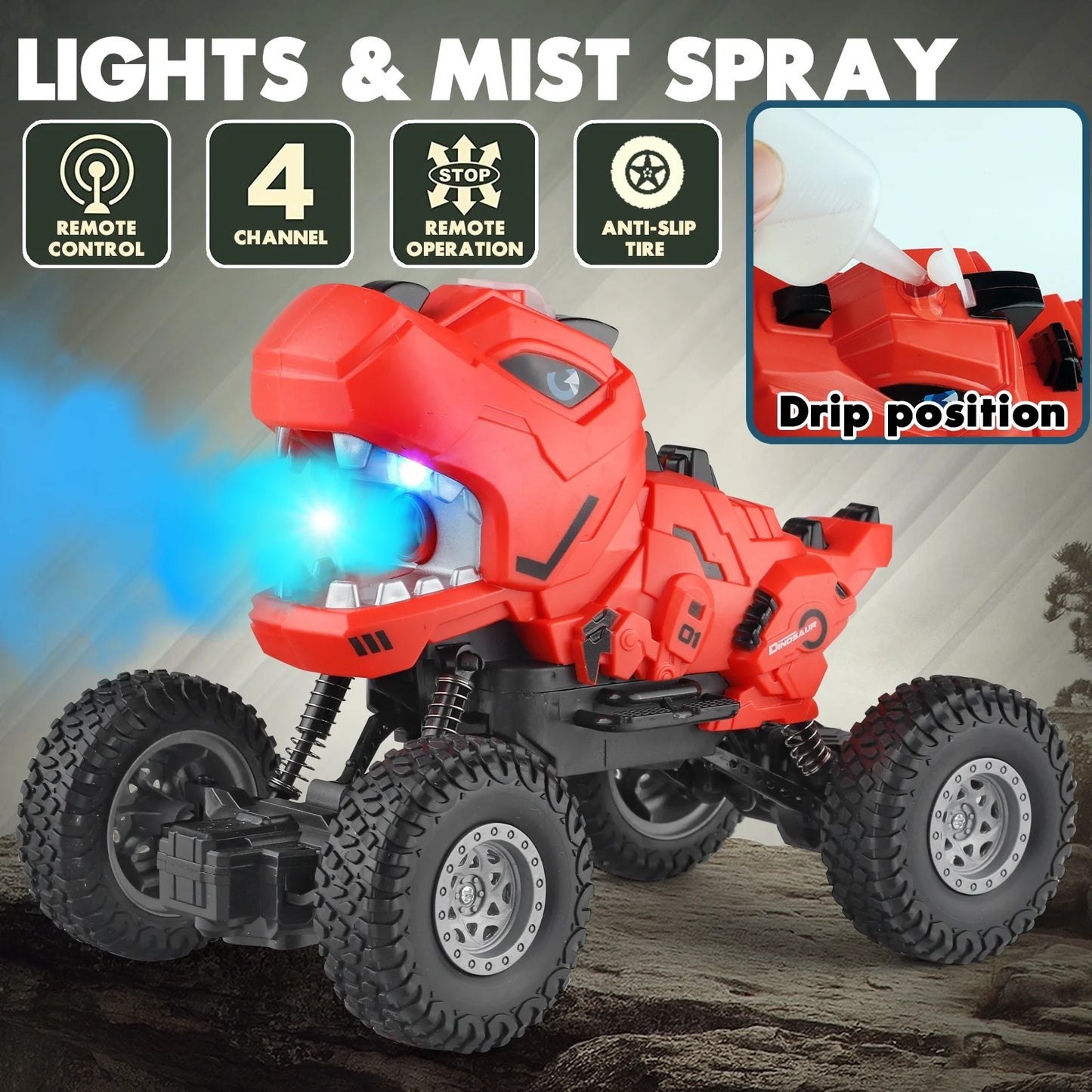 Dinosaur Remote Control Car Monster Trucks RC Car Toys for Boys Kids and Toddlers 1:16 Scale Christmas Birthday Gifts