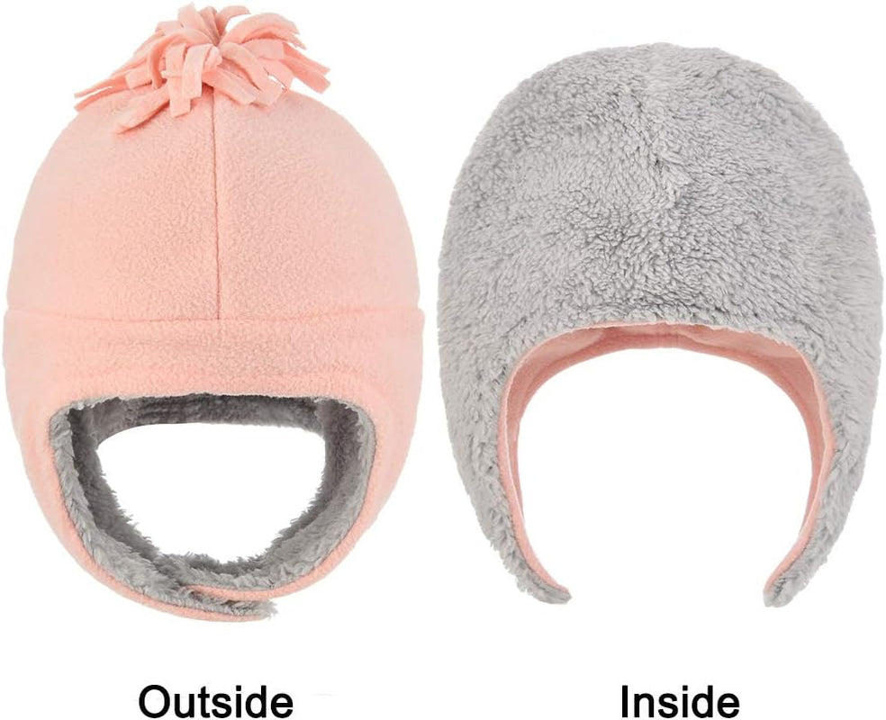 Toddler Winter Hat with Mitten Set - Baby Kids Warm Fleece Cap Set with Ear Flaps