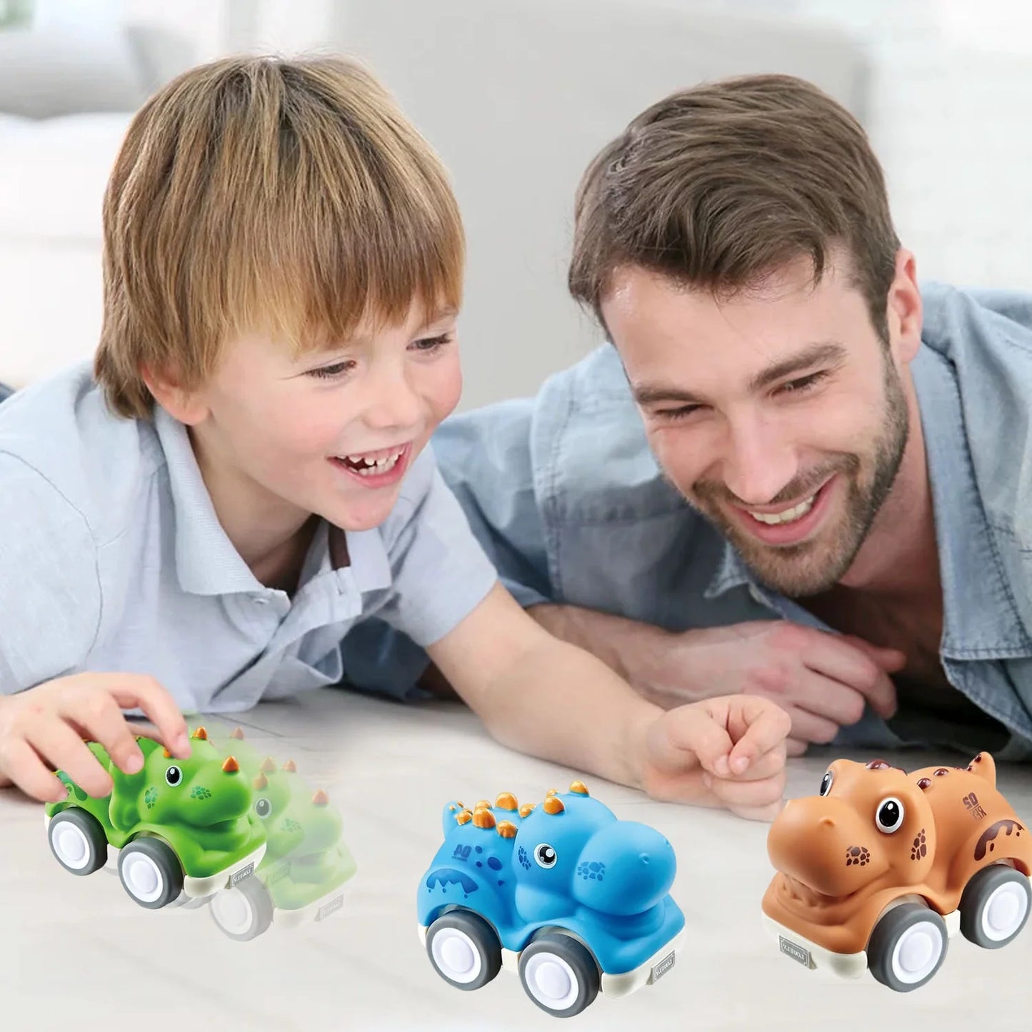 Dinosaur Toys Pull Back Cars, 3 Pack Dino Toys for 1 2 3 Year Old Boys Girls and Toddlers, Dino Cars for Kids 3-5 Year Old Birthday Gifts