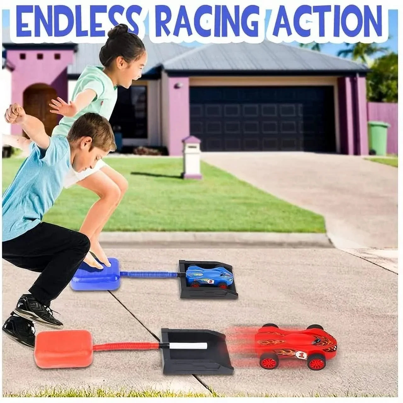 Birthday Gifts for Kids, Toys for Boys 8 to 11 Years,Air Powered Cars for Boys and Girls,2 Toy Car Launchers and Air Powered Cars with Ramp and Finish Line