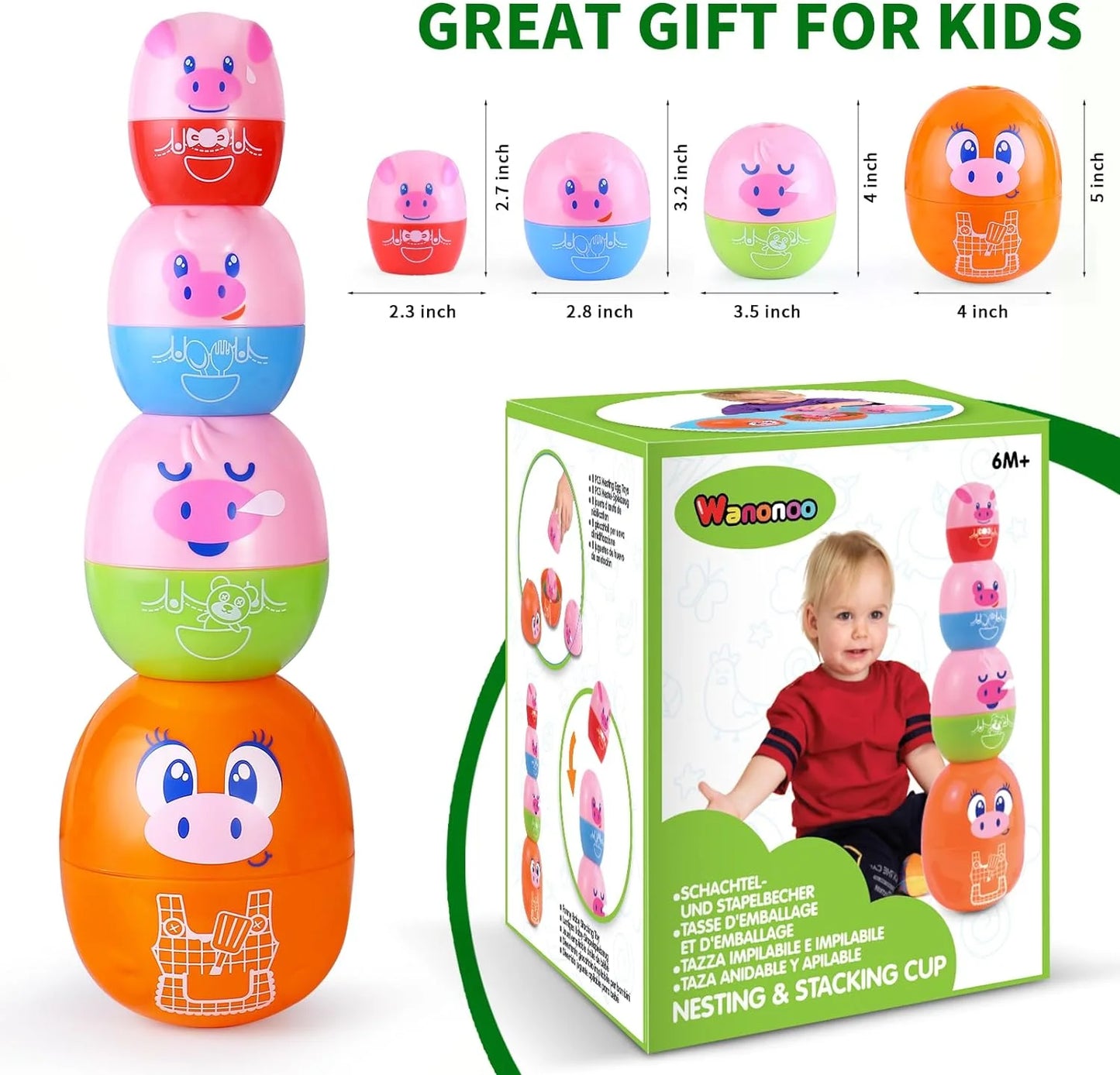 Matching Egg Toys for Toddlers, 8PCS Piggy Toys for Kids, Montessori Toys for 1 Year Old, Shape Sorter Stacking Nesting Dolls Sensory Learning Speech Therapy Birthday Gift 18+ Months