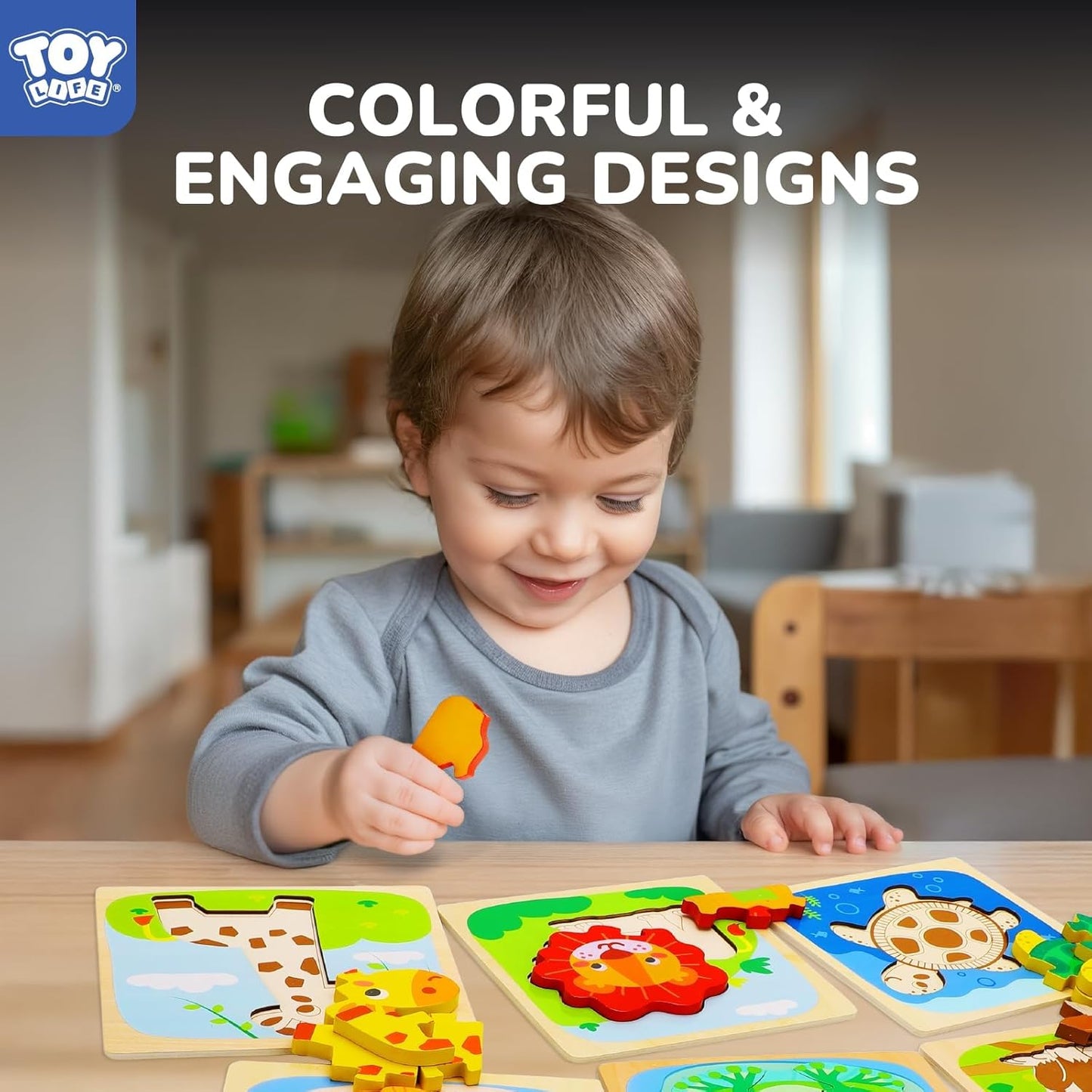Wooden Puzzles for Toddlers 2-4, Toddler Montessori Toys for 1 2 3 Year Old Boys Girls, Animals Wood Jigsaw Puzzles, Educational Learning Toy Kids Puzzle, Best Gifts for Baby Age 1-3 2-4