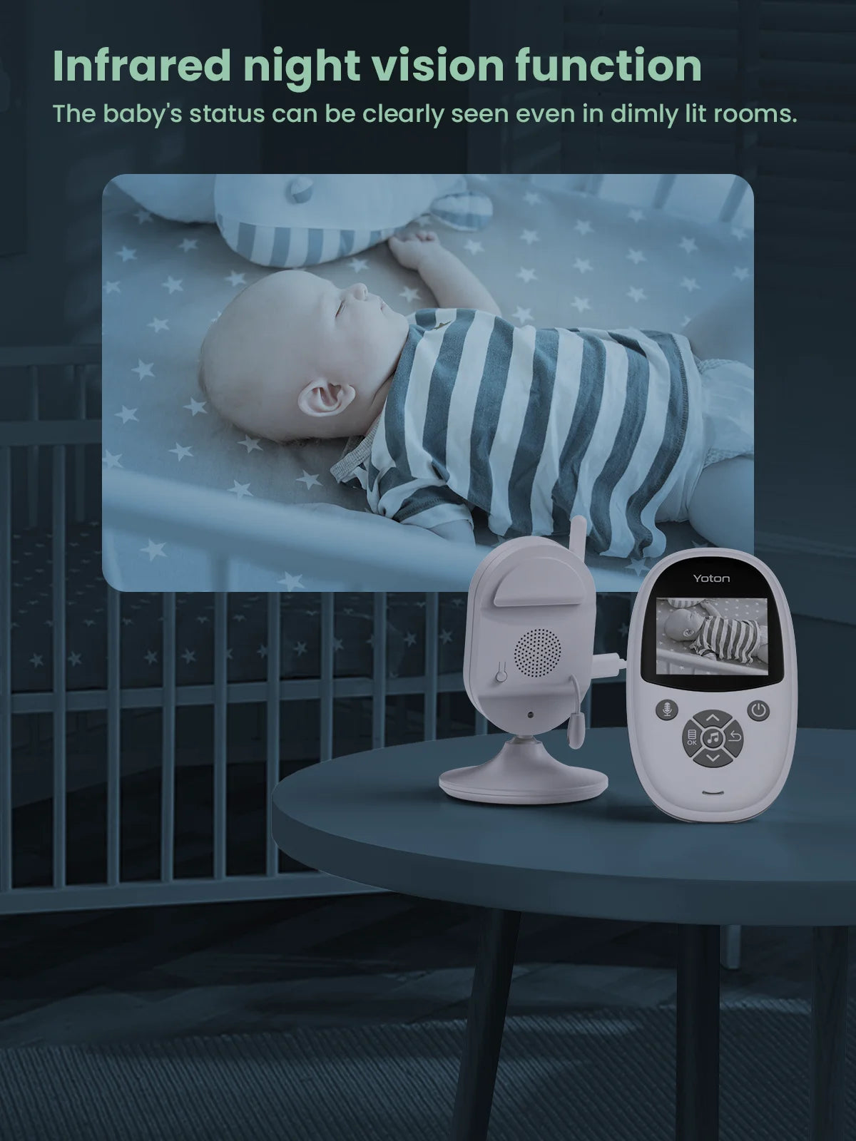 YOTON Video Baby Monitor with Camera, Auto Night Vision, 2 Way Talk, Lullabies with 2.4 Ghz, White