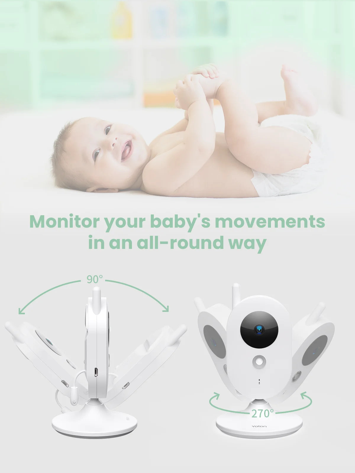 YOTON Video Baby Monitor with Camera, Auto Night Vision, 2 Way Talk, Lullabies with 2.4 Ghz, White