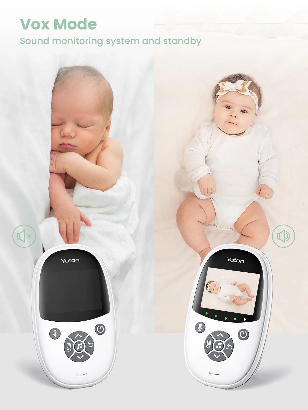 YOTON Video Baby Monitor with Camera, Auto Night Vision, 2 Way Talk, Lullabies with 2.4 Ghz, White