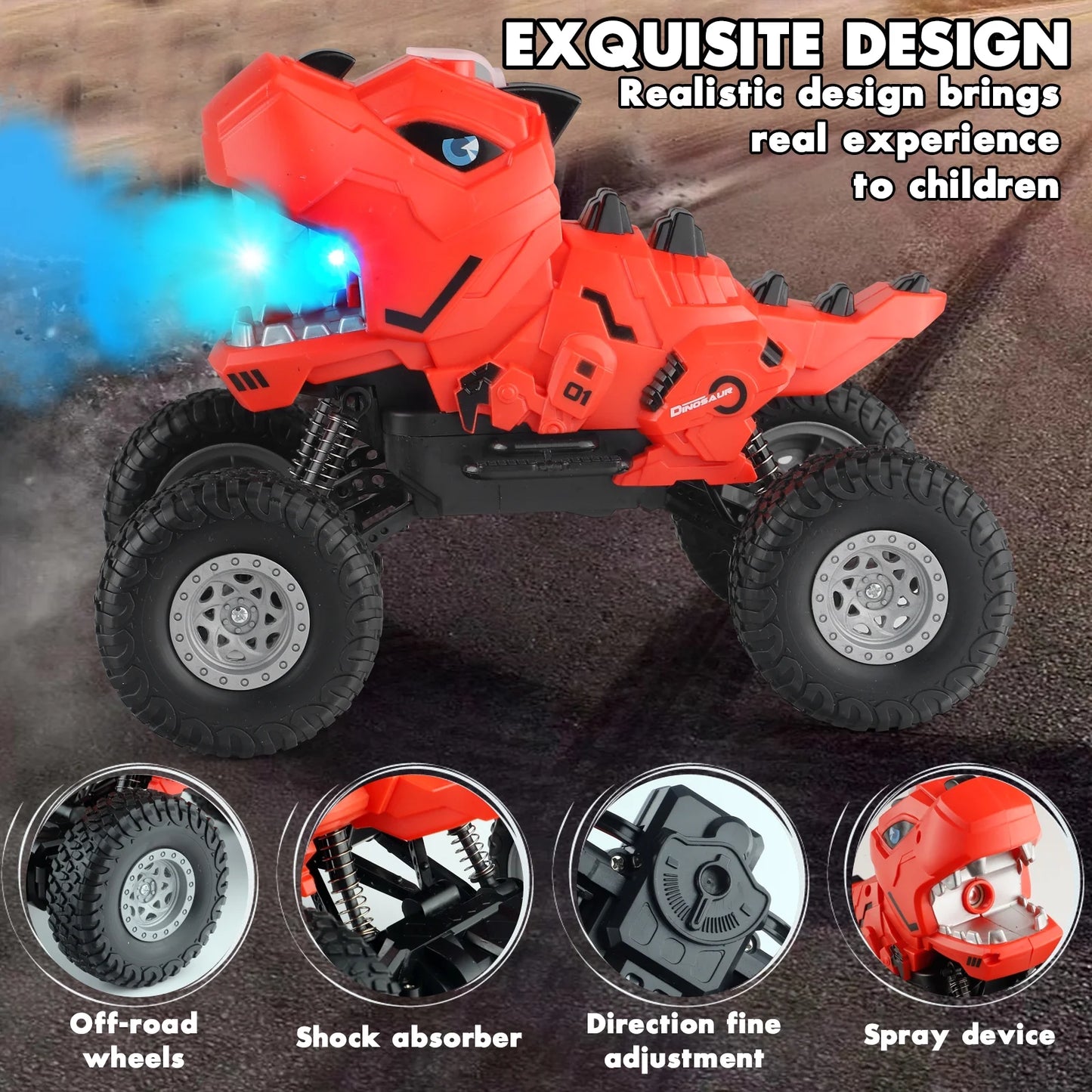 Dinosaur Remote Control Car Monster Trucks RC Car Toys for Boys Kids and Toddlers 1:16 Scale Christmas Birthday Gifts