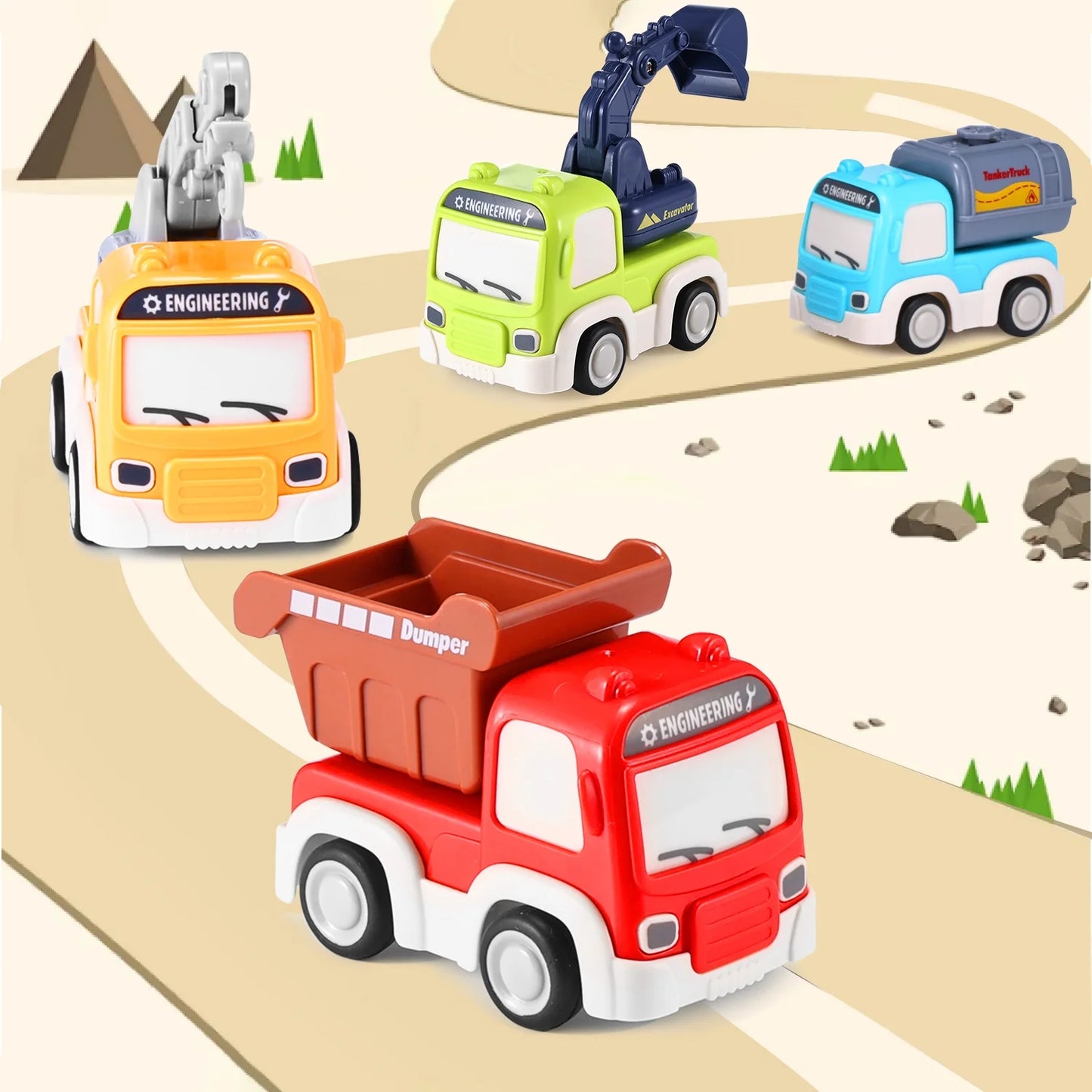 Pull Back Cars for Toddlers, Friction Powered Cars with Playmat/Storage Bag, Push and Go Toys Car Construction Vehicles Toy Set for Baby Kids Gift Ages 1 2 3