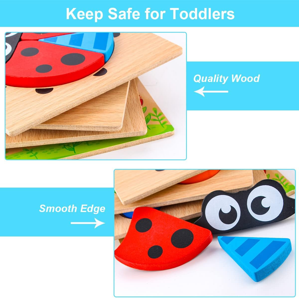 Wooden Animal Puzzles for Toddlers 1 2 3 Years Old, Boys & Girls Educational Toys Gift with 4 Animal Patterns, Bright Vibrant Color Shapes, Customize Gift Box Ready