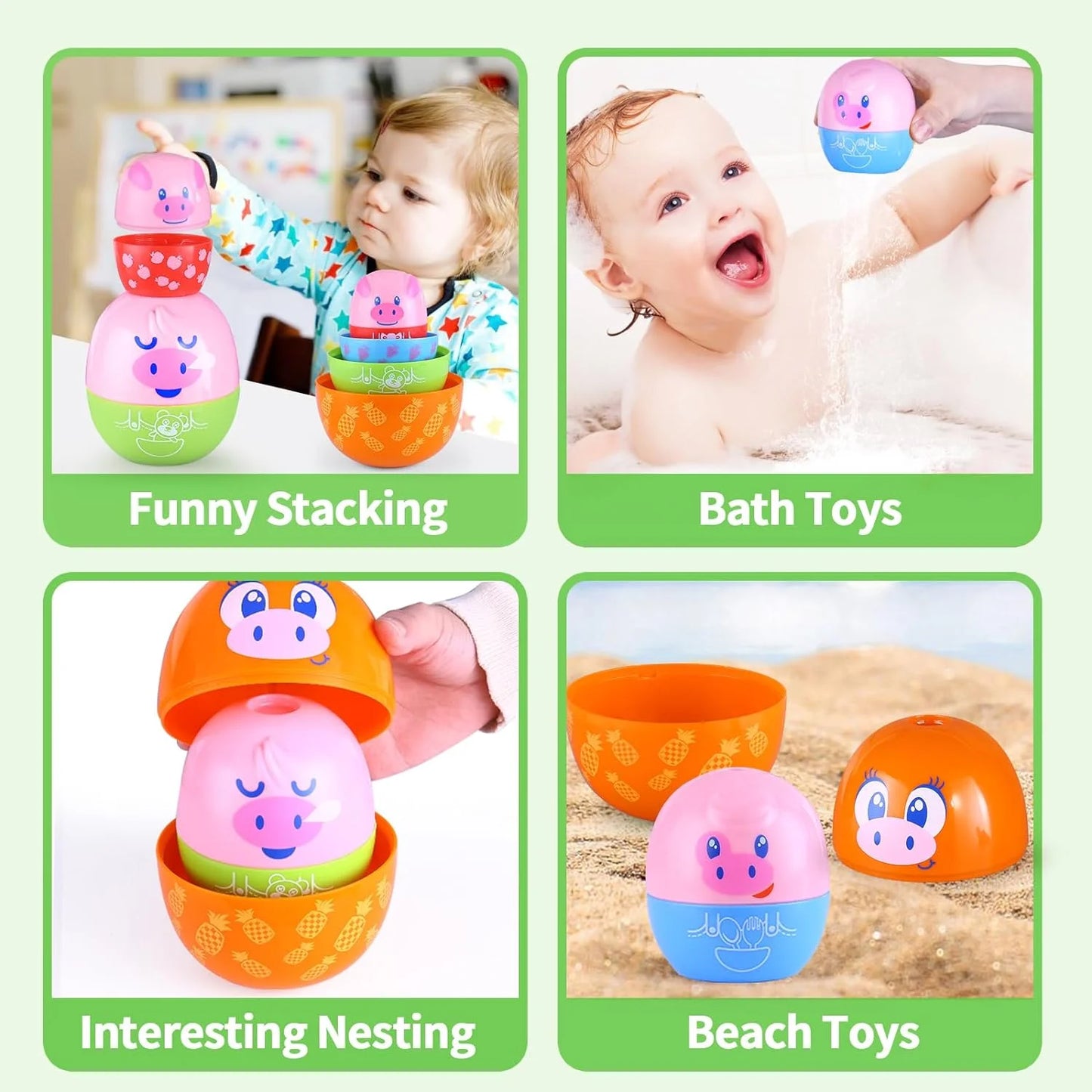 Matching Egg Toys for Toddlers, 8PCS Piggy Toys for Kids, Montessori Toys for 1 Year Old, Shape Sorter Stacking Nesting Dolls Sensory Learning Speech Therapy Birthday Gift 18+ Months
