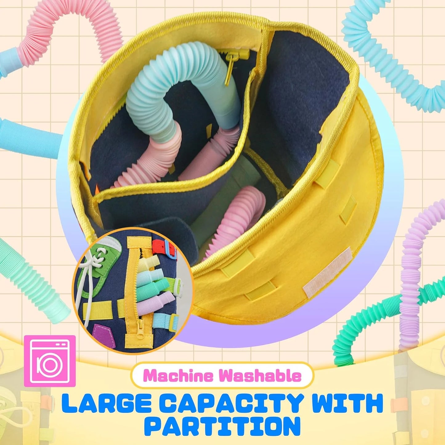 Toddler Backpack Toys Busy Board with Buckles and Zippers, Preschool Learning Travel Activities Sensory Toys Ideal Gifts for Kids Boys Girls Birthday