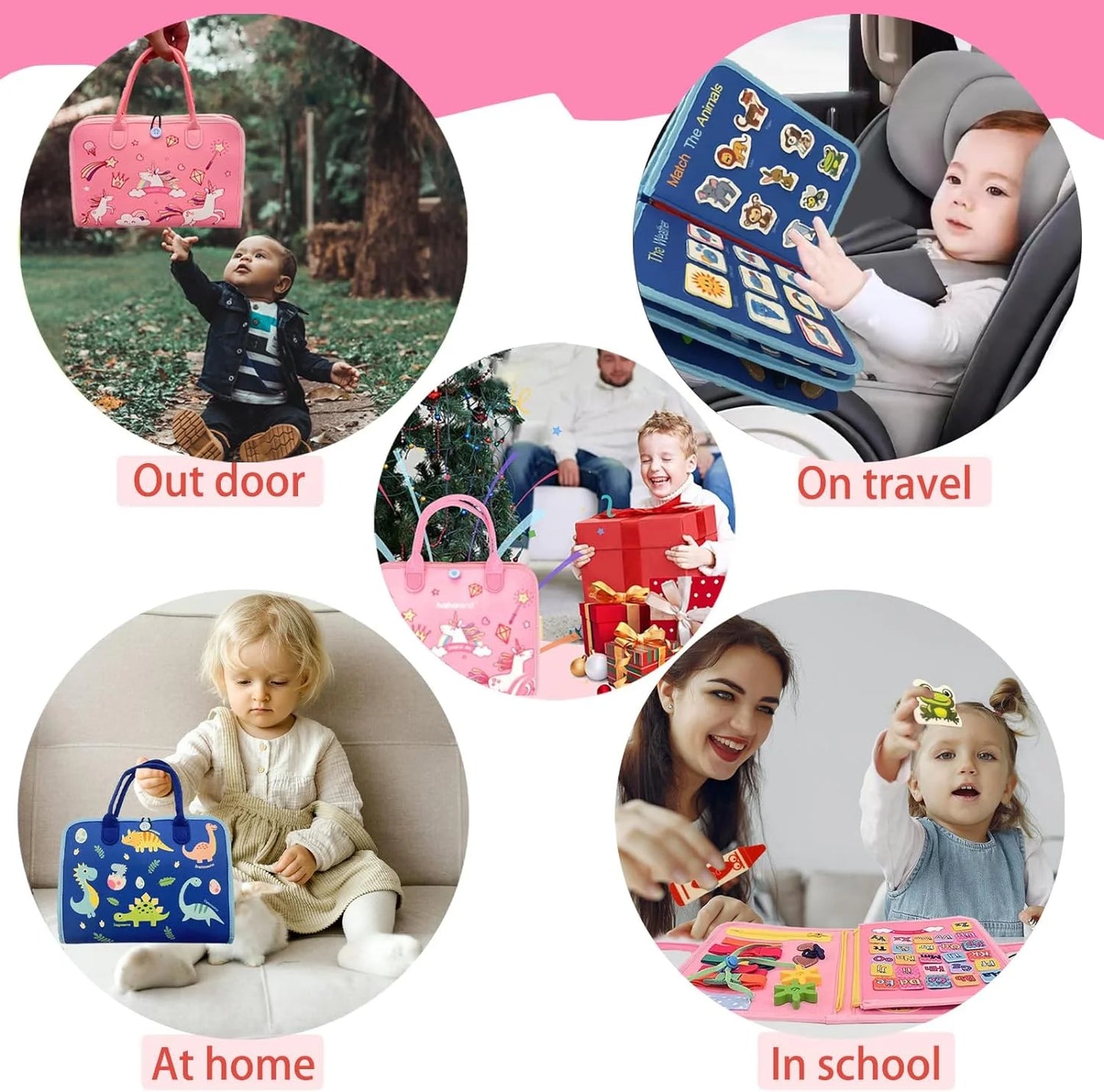 Busy Board for Toddler, 8 in 1 Montessori Sensory Toys for Boys Girls Age 1 2 3 4, Toddler Travel Toys, Educational Learning Activities Board for Fine Motor Skills, Ideal Gift for Toddlers