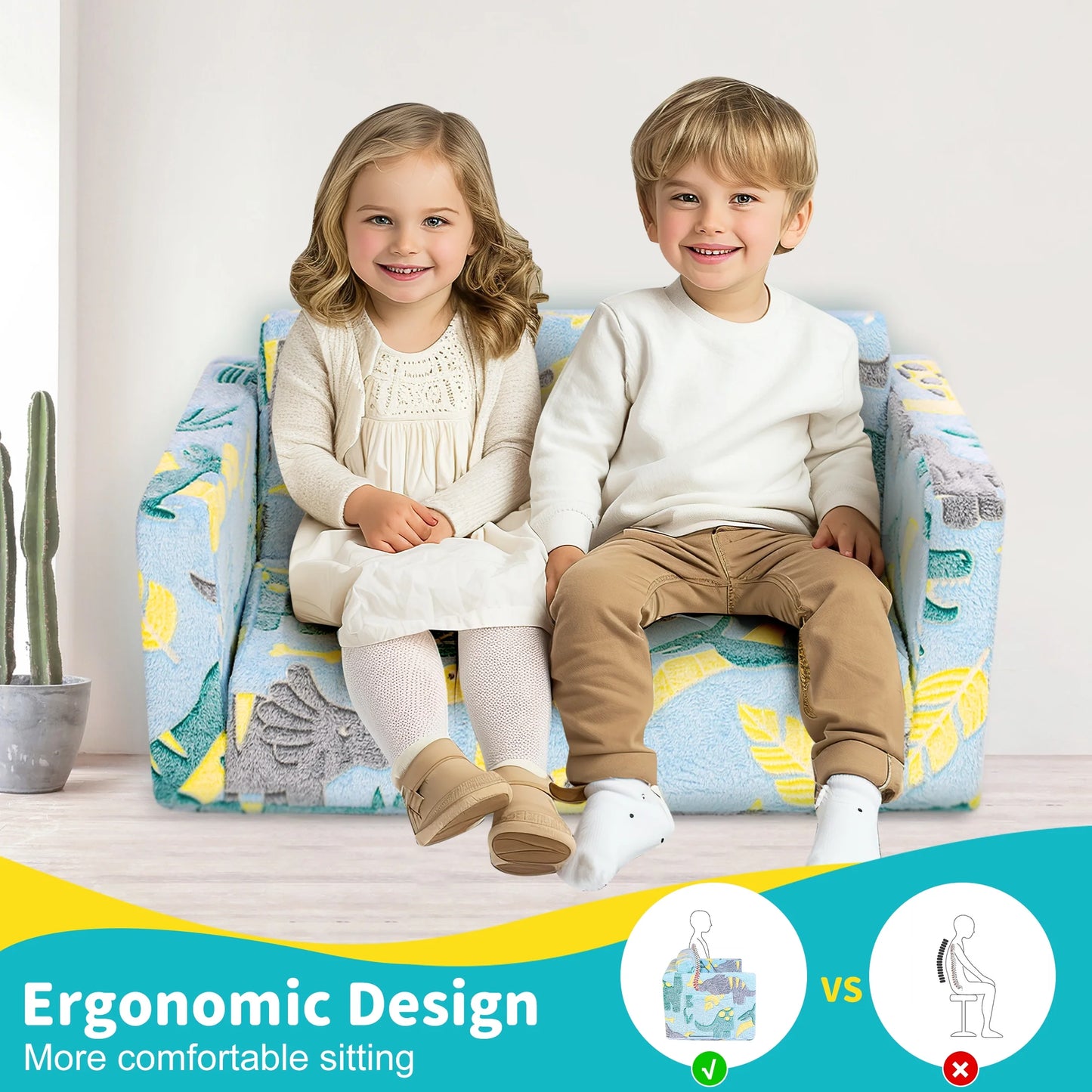 Kids Couch Toddler Chair,Foldable Kids Sofa with Pocket,Glow in the Dark,Toddler Bed for Girls Boys