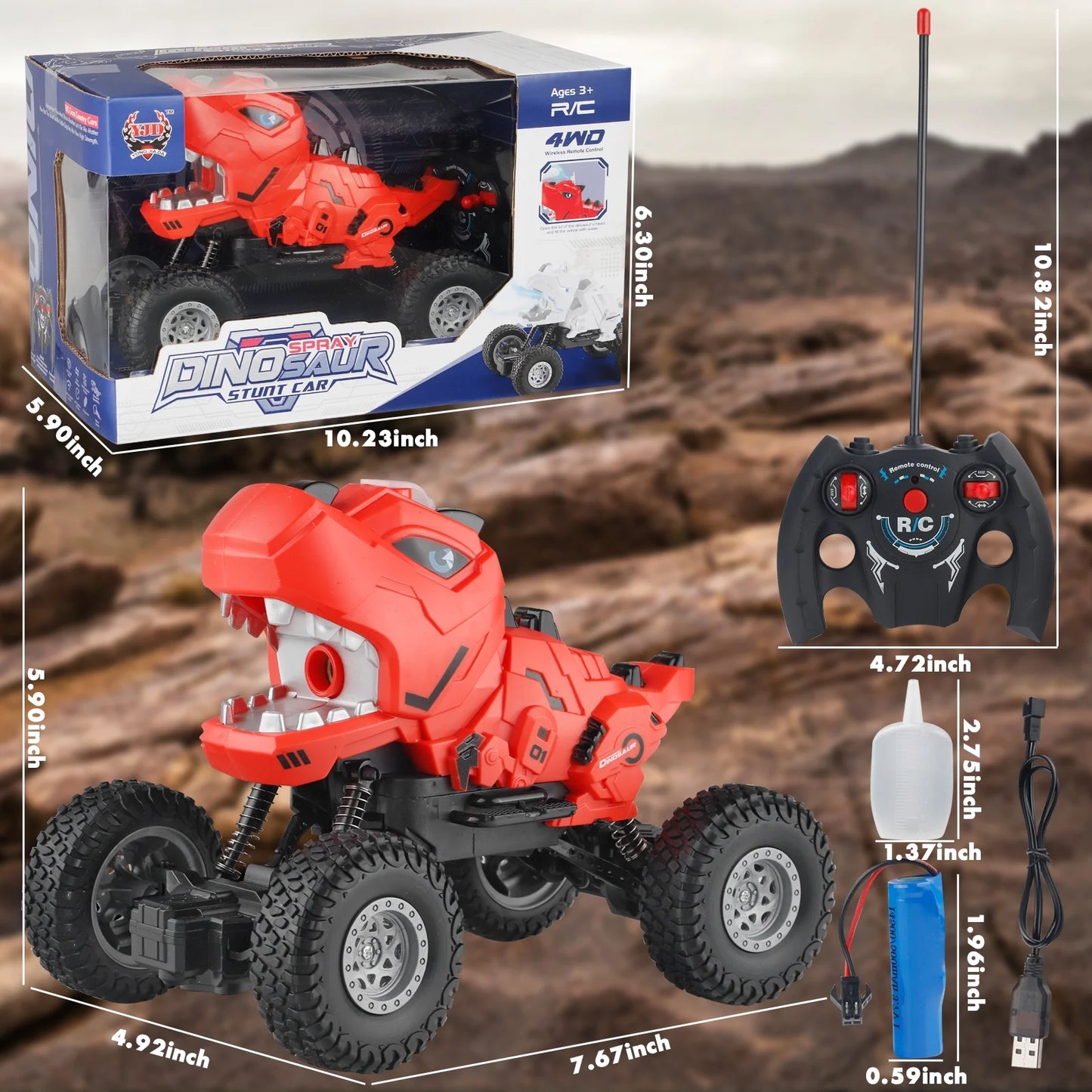 Dinosaur Remote Control Car Monster Trucks RC Car Toys for Boys Kids and Toddlers 1:16 Scale Christmas Birthday Gifts