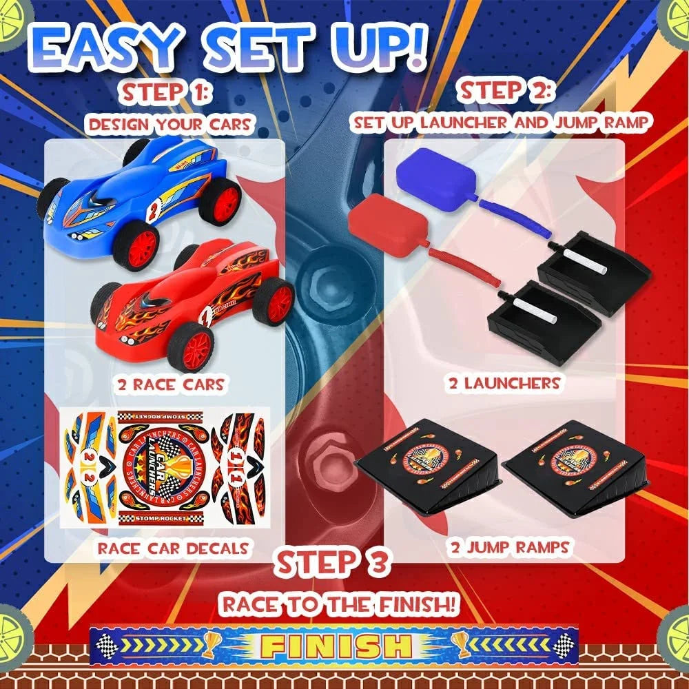 Birthday Gifts for Kids, Toys for Boys 8 to 11 Years,Air Powered Cars for Boys and Girls,2 Toy Car Launchers and Air Powered Cars with Ramp and Finish Line
