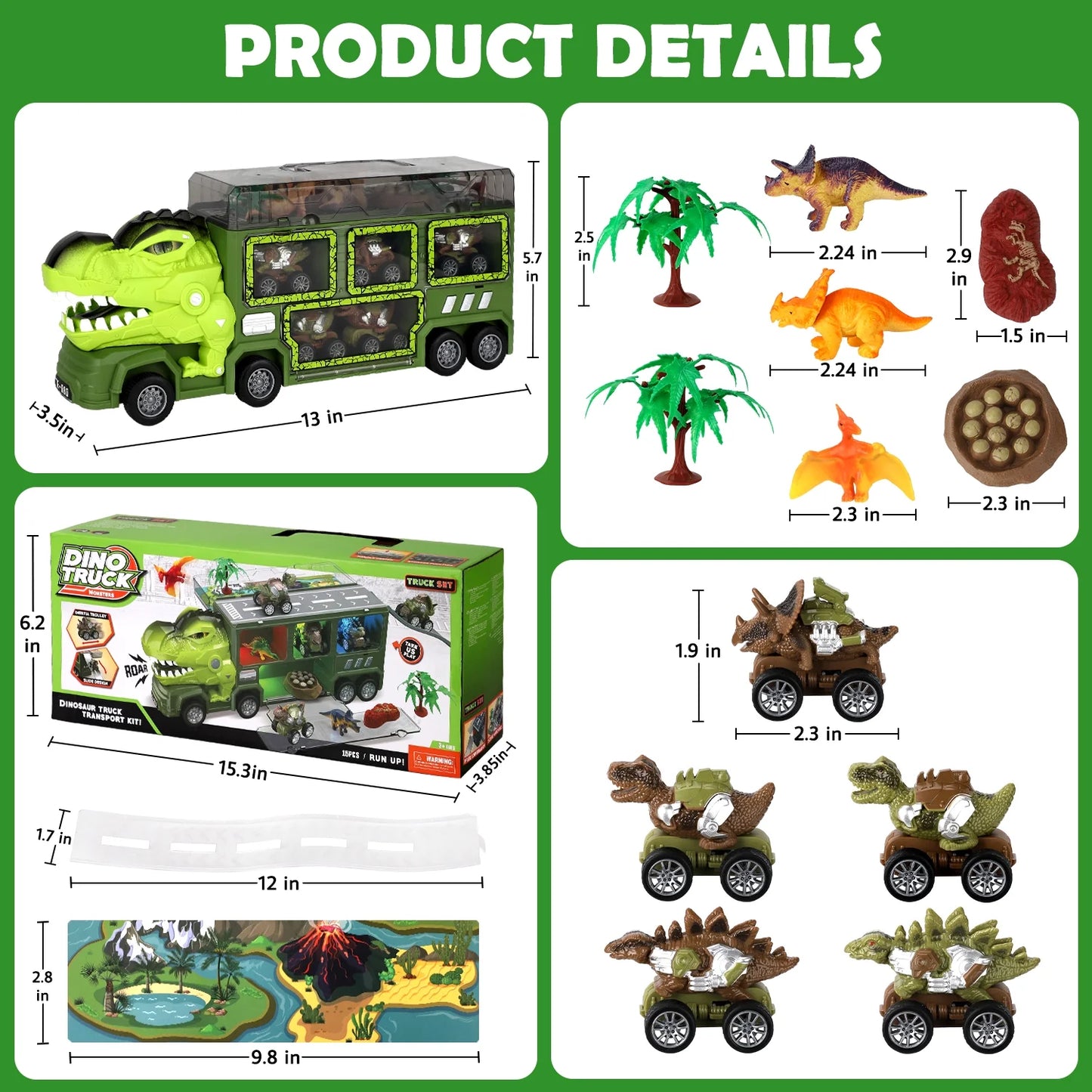 Dinosaur Truck Toys for Boys 3-6 Years, Dinosaur Truck Carrier -Tyrannosaurus Transport Car Carrier Truck with Lights, Music and Sounds, Dinosaur Play Sets for Boys Girls
