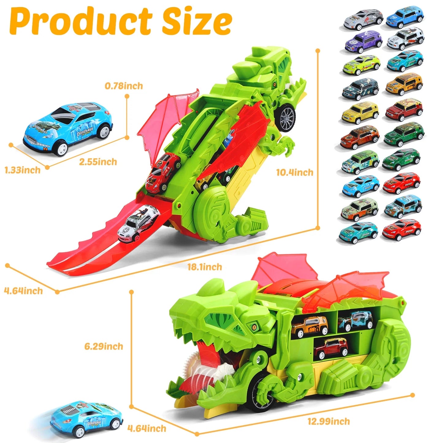 20 in 1 Dinosaur Transport Truck with 20 Cars, City Dinosaur Ultimate Hauler Track Toy, Transforms into Stomping Standing Dinosaur Toddler Toys Birthday Gift for Kids Ages 3+