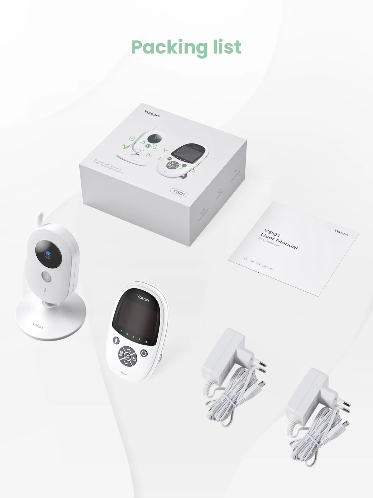 YOTON Video Baby Monitor with Camera, Auto Night Vision, 2 Way Talk, Lullabies with 2.4 Ghz, White