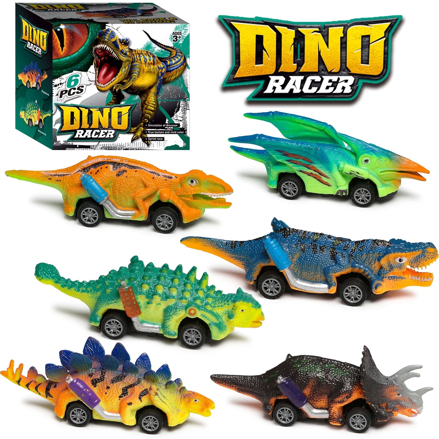 Dinosaur Toys, Boy Toys Car Ages 2 3 4 5 6, Dinosaur Pull Back Car 6 PCS for Toddlers Kids Boys Toys Ages 2-6 Years Old,Birthday Gifts.