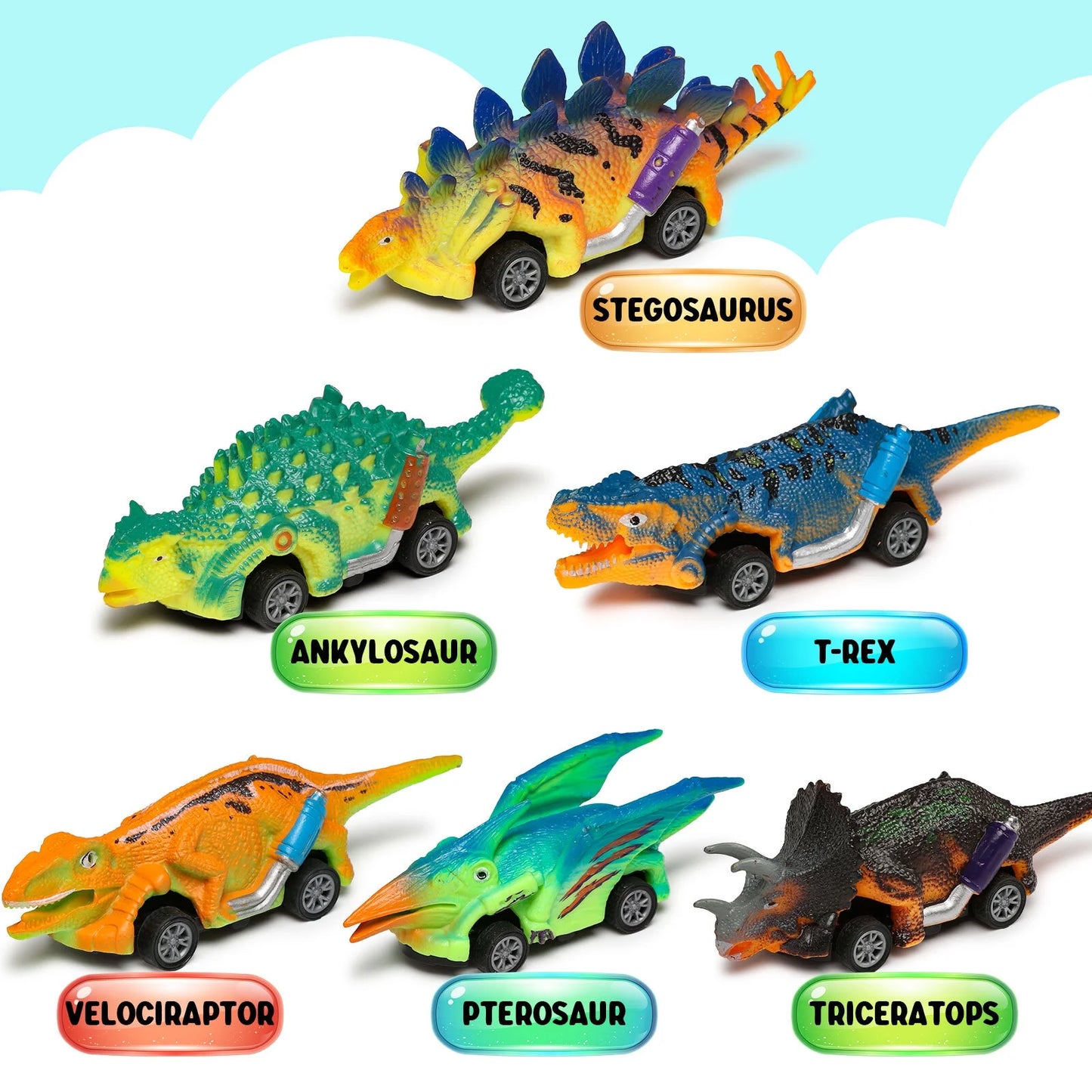 Dinosaur Toys, Boy Toys Car Ages 2 3 4 5 6, Dinosaur Pull Back Car 6 PCS for Toddlers Kids Boys Toys Ages 2-6 Years Old,Birthday Gifts.