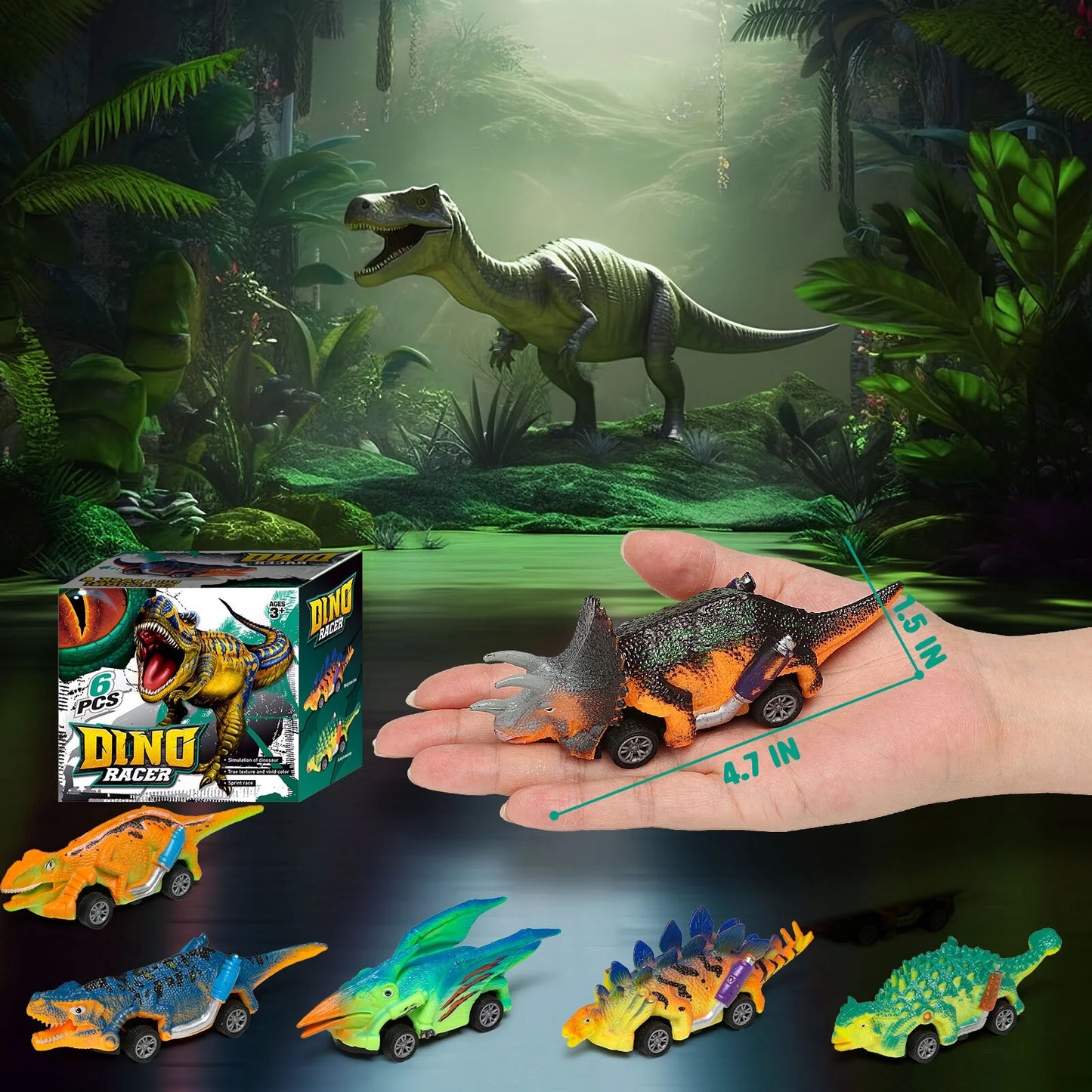 Dinosaur Toys, Boy Toys Car Ages 2 3 4 5 6, Dinosaur Pull Back Car 6 PCS for Toddlers Kids Boys Toys Ages 2-6 Years Old,Birthday Gifts.