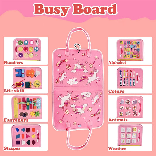 Busy Board for Toddler, 8 in 1 Montessori Sensory Toys for Boys Girls Age 1 2 3 4, Toddler Travel Toys, Educational Learning Activities Board for Fine Motor Skills, Ideal Gift for Toddlers