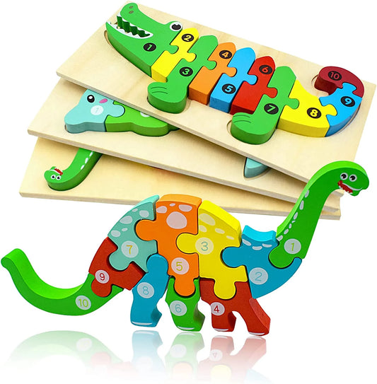 4 Pack - Montessori Wooden Puzzles + Coloring Book for Toddlers 2 3 4 5 Years Old, Animals Jigsaw Learning Toys for Kids, Children, Early Educational Color Sorting Block Puzzle Gift for Boy & Girls