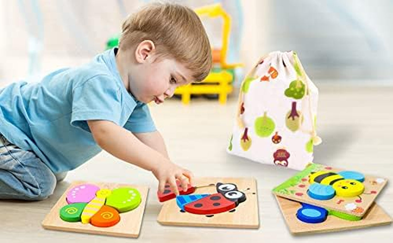 Wooden Animal Puzzles for Toddlers 1 2 3 Years Old, Boys & Girls Educational Toys Gift with 4 Animal Patterns, Bright Vibrant Color Shapes, Customize Gift Box Ready