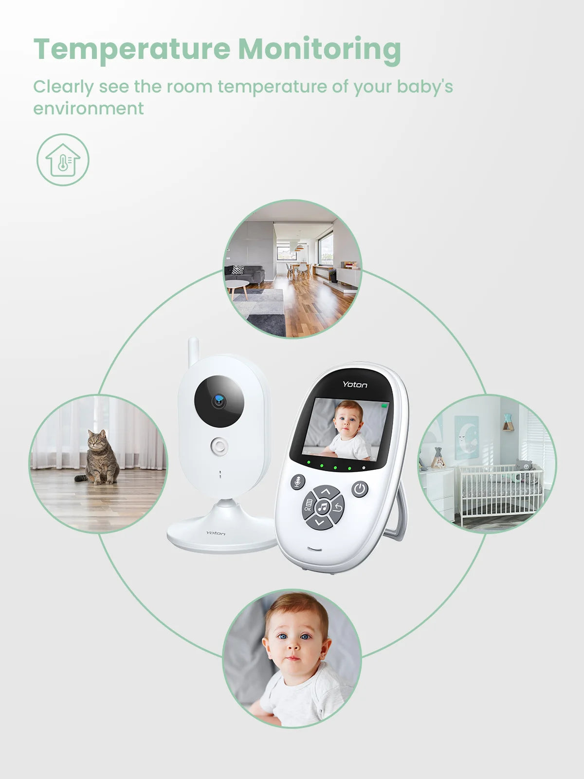 YOTON Video Baby Monitor with Camera, Auto Night Vision, 2 Way Talk, Lullabies with 2.4 Ghz, White