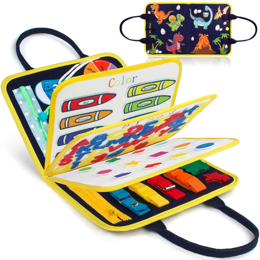 Toddler Busy Board - Busy Board for Toddlers 2-4-Toddler Travel Toys for Car or Airplane - 5 in 1 Montessori Toys ,– Educational Learning Toy