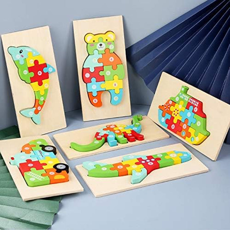 Wooden 'Steamship' 3D Jigsaw Puzzle for Kids, Animal Number Block Puzzles for Toddlers, Educational Learning Montessori Toys for Boys and Girls (Steamship)
