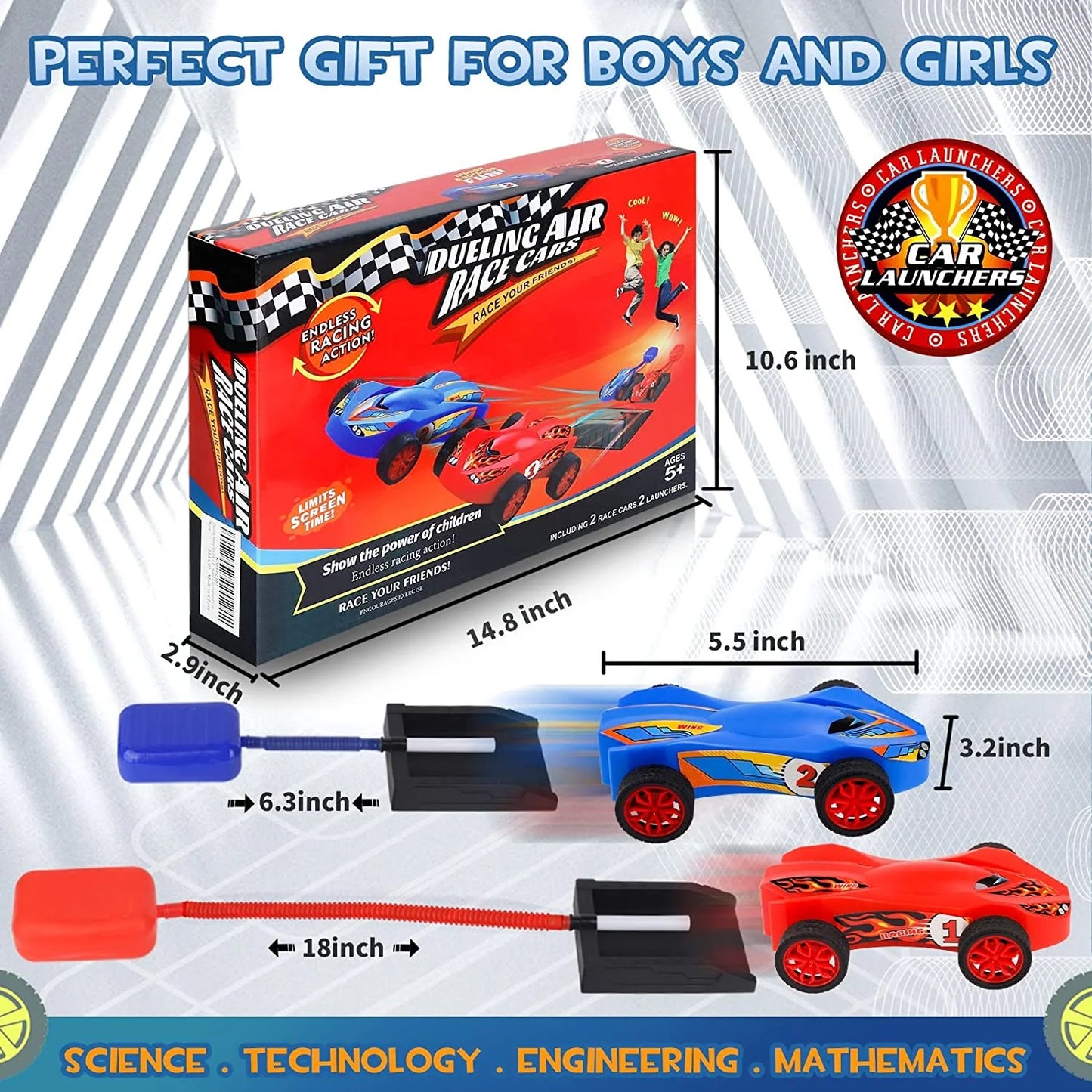 Birthday Gifts for Kids, Toys for Boys 8 to 11 Years,Air Powered Cars for Boys and Girls,2 Toy Car Launchers and Air Powered Cars with Ramp and Finish Line