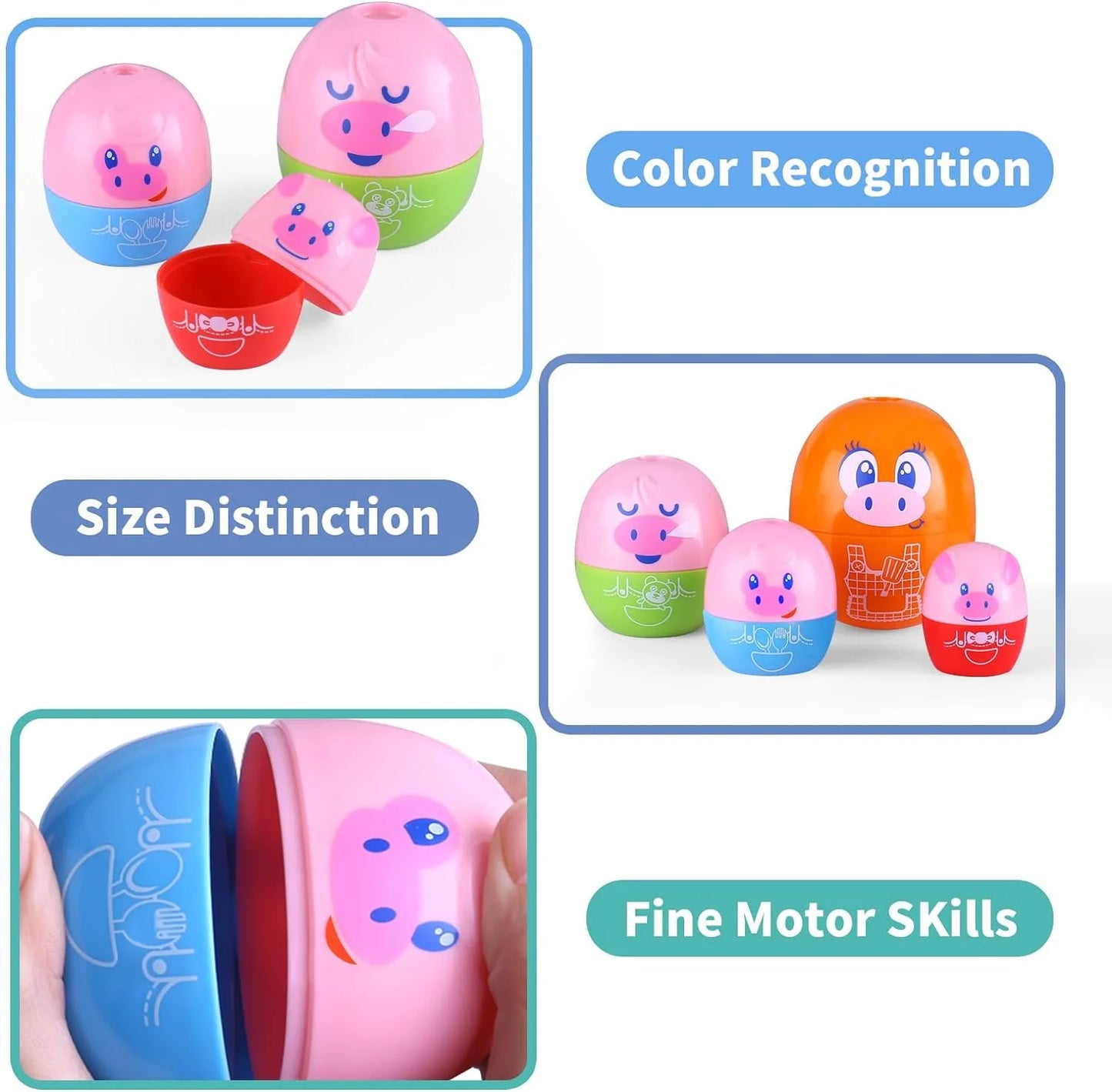 Matching Egg Toys for Toddlers, 8PCS Piggy Toys for Kids, Montessori Toys for 1 Year Old, Shape Sorter Stacking Nesting Dolls Sensory Learning Speech Therapy Birthday Gift 18+ Months