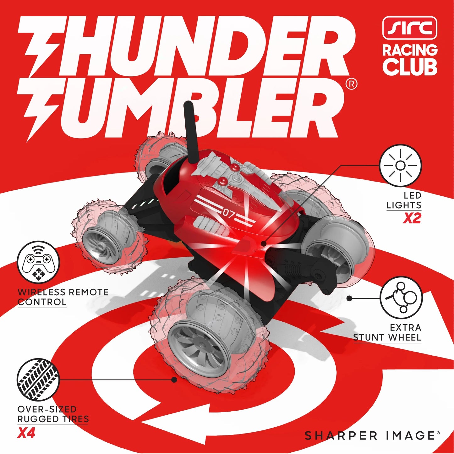 ® Thunder Tumbler Remote Control Car, with LED Lighting and 360 Spins, Age 6+, Red