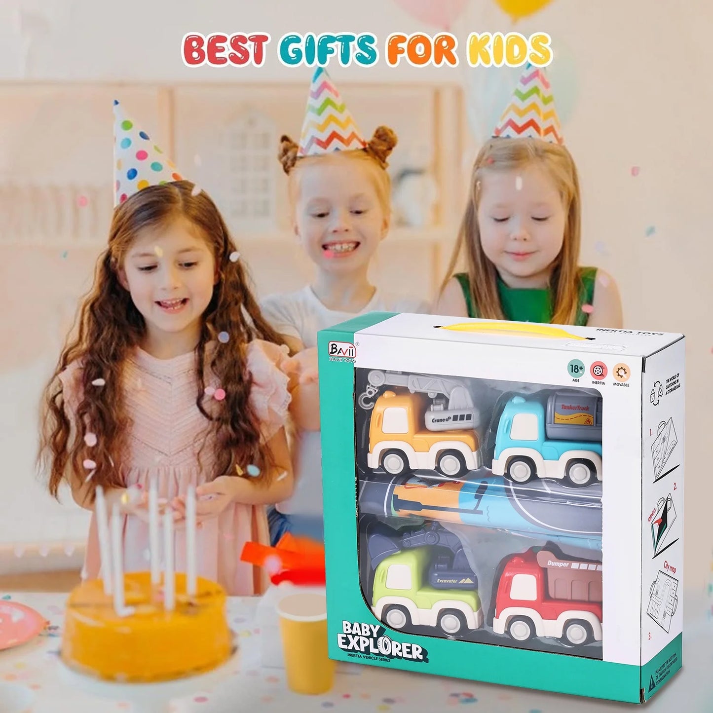 Pull Back Cars for Toddlers, Friction Powered Cars with Playmat/Storage Bag, Push and Go Toys Car Construction Vehicles Toy Set for Baby Kids Gift Ages 1 2 3