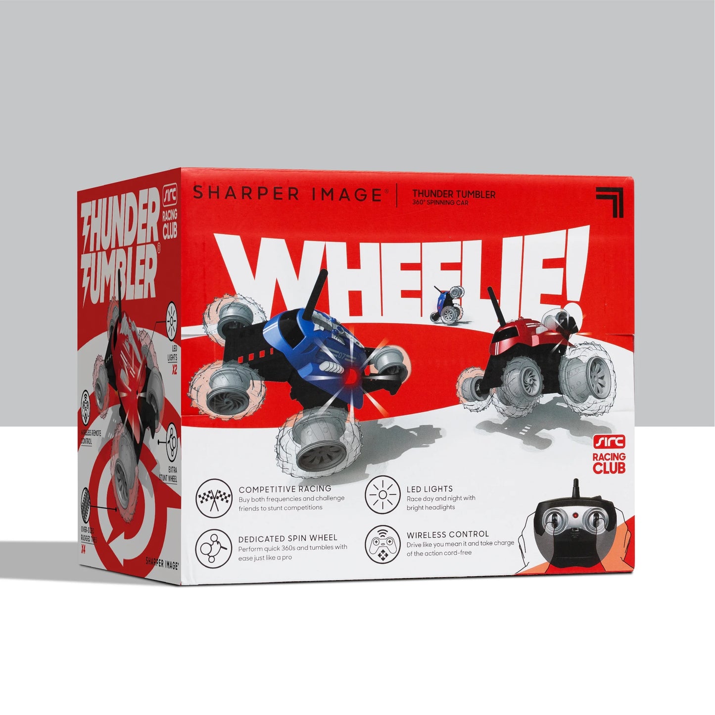 ® Thunder Tumbler Remote Control Car, with LED Lighting and 360 Spins, Age 6+, Red