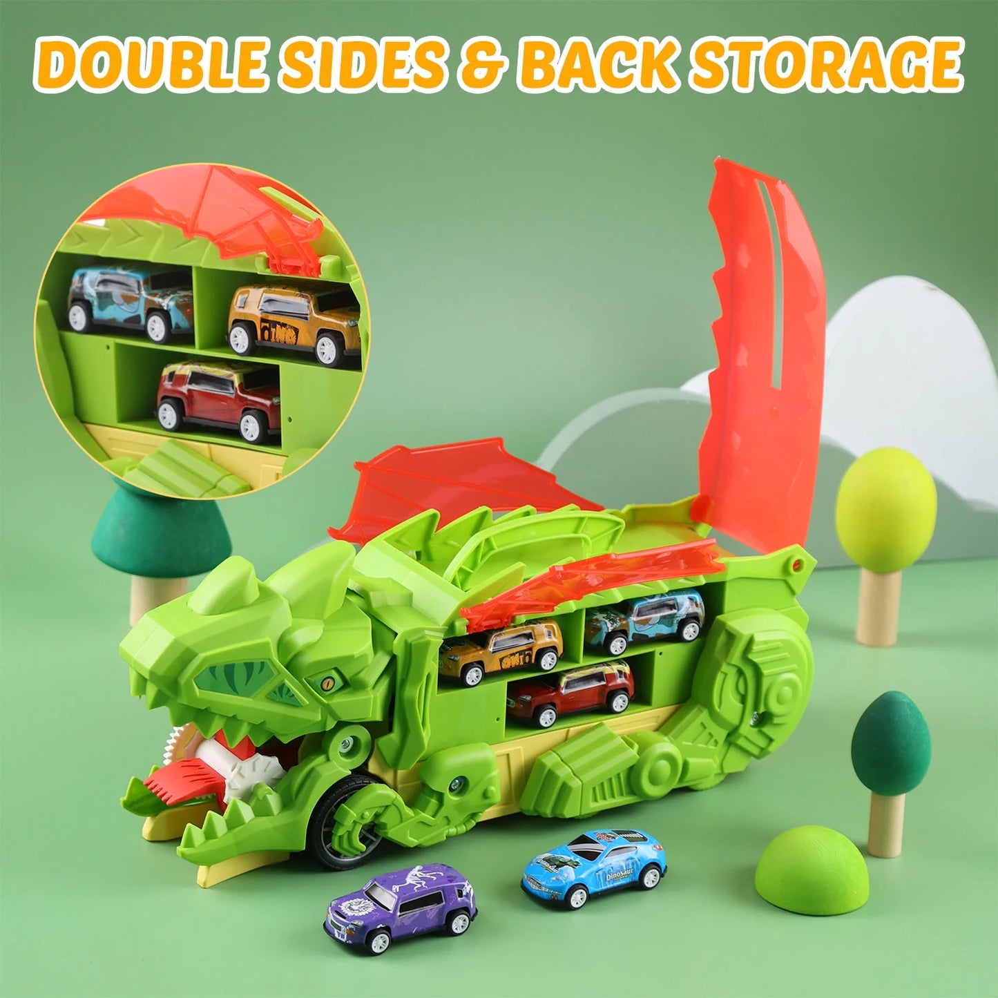 20 in 1 Dinosaur Transport Truck with 20 Cars, City Dinosaur Ultimate Hauler Track Toy, Transforms into Stomping Standing Dinosaur Toddler Toys Birthday Gift for Kids Ages 3+