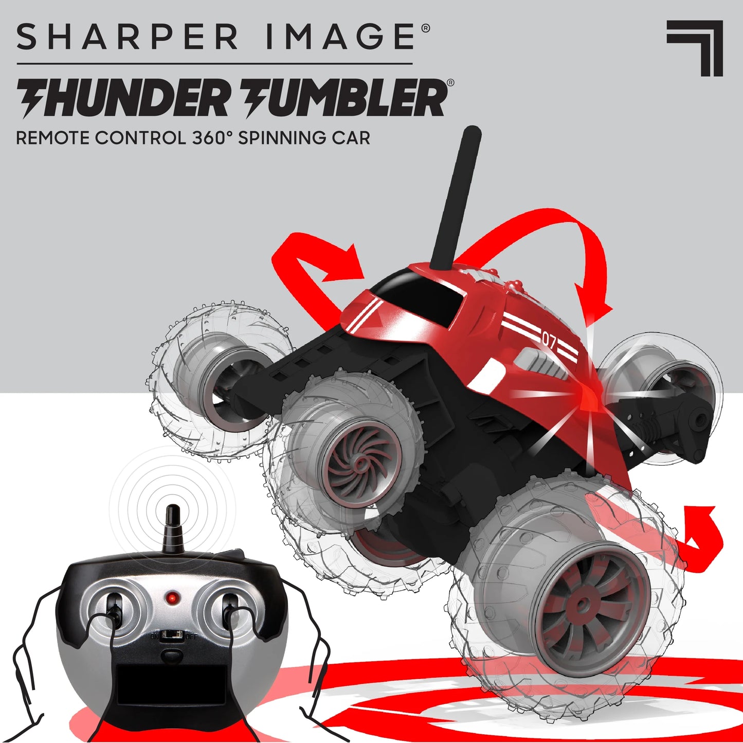 ® Thunder Tumbler Remote Control Car, with LED Lighting and 360 Spins, Age 6+, Red