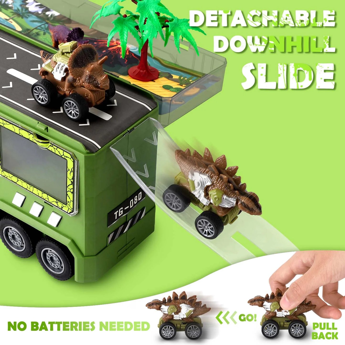 Dinosaur Truck Toys for Boys 3-6 Years, Dinosaur Truck Carrier -Tyrannosaurus Transport Car Carrier Truck with Lights, Music and Sounds, Dinosaur Play Sets for Boys Girls