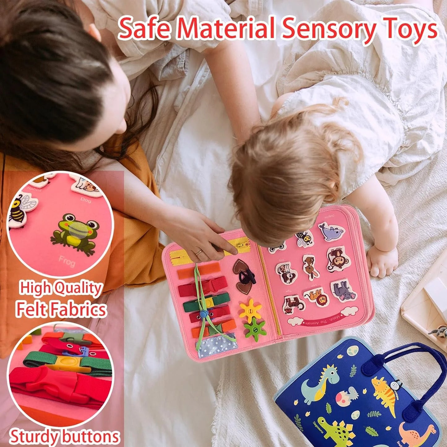 Busy Board for Toddler, 8 in 1 Montessori Sensory Toys for Boys Girls Age 1 2 3 4, Toddler Travel Toys, Educational Learning Activities Board for Fine Motor Skills, Ideal Gift for Toddlers