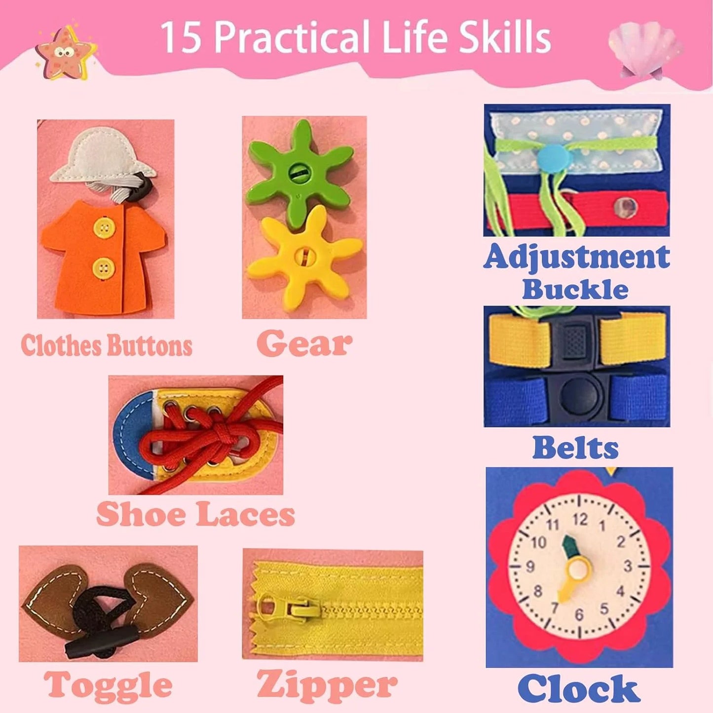 Busy Board for Toddler, 8 in 1 Montessori Sensory Toys for Boys Girls Age 1 2 3 4, Toddler Travel Toys, Educational Learning Activities Board for Fine Motor Skills, Ideal Gift for Toddlers