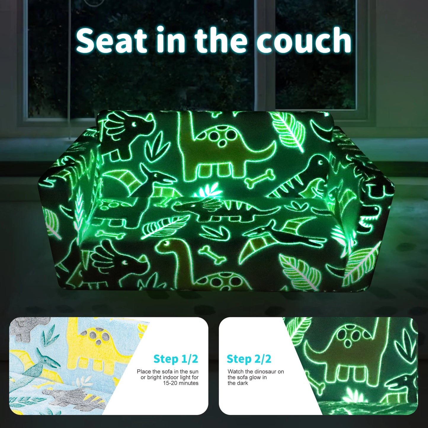 Kids Couch Toddler Chair,Foldable Kids Sofa with Pocket,Glow in the Dark,Toddler Bed for Girls Boys