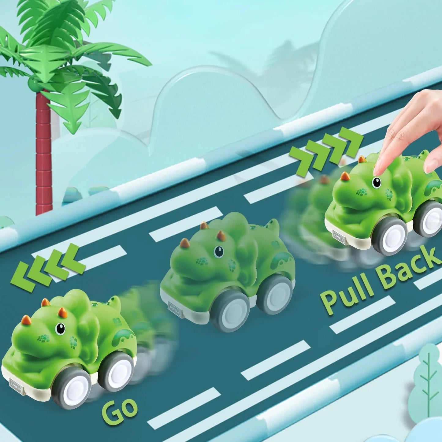 Dinosaur Toys Pull Back Cars, 3 Pack Dino Toys for 1 2 3 Year Old Boys Girls and Toddlers, Dino Cars for Kids 3-5 Year Old Birthday Gifts