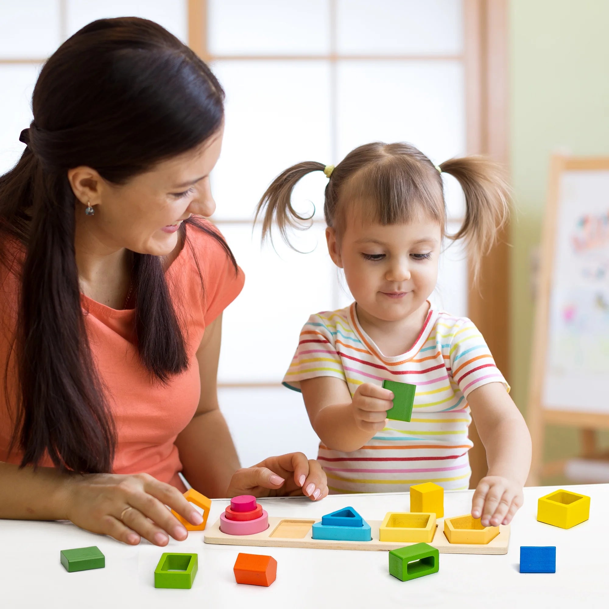 Montessori Toys for 18+ Months Old - Toddlers Wooden Sorting and Stacking Toys for Baby Boys and Girls - Shape Sorter and Color Stacker Preschool Kids Wood Gifts, Christmas Stocking Stuffers