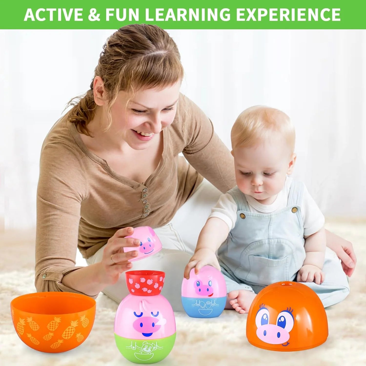 Matching Egg Toys for Toddlers, 8PCS Piggy Toys for Kids, Montessori Toys for 1 Year Old, Shape Sorter Stacking Nesting Dolls Sensory Learning Speech Therapy Birthday Gift 18+ Months