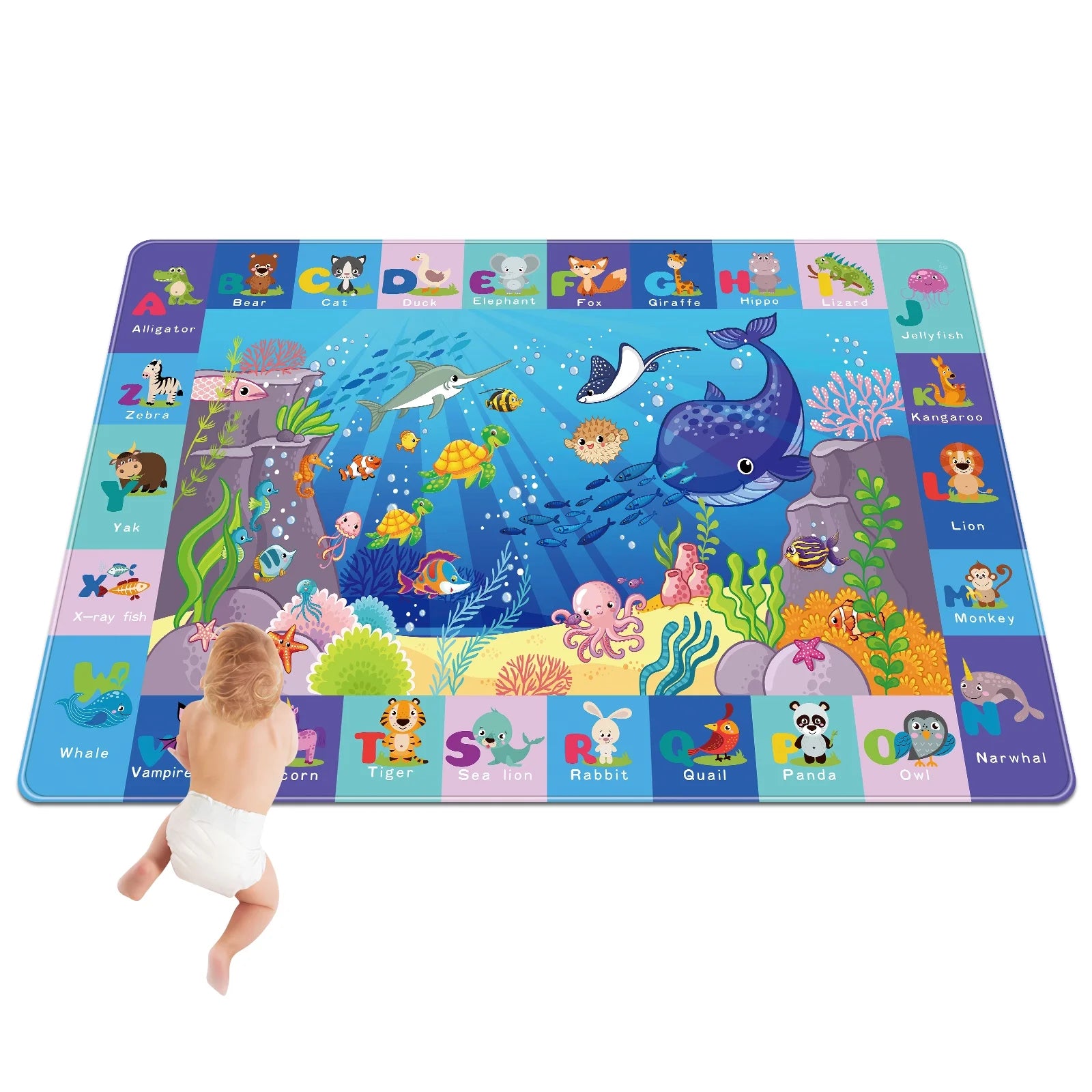 AKUNRUG Baby Play Mat for Floor, Kids Rug Playmat Baby Crawling Mat Educational Tummy Time Mat Soft ABC Play Mat for Toddlers Infants Kids Rug for Playroom Classroom（39.37X59.05 INCH）